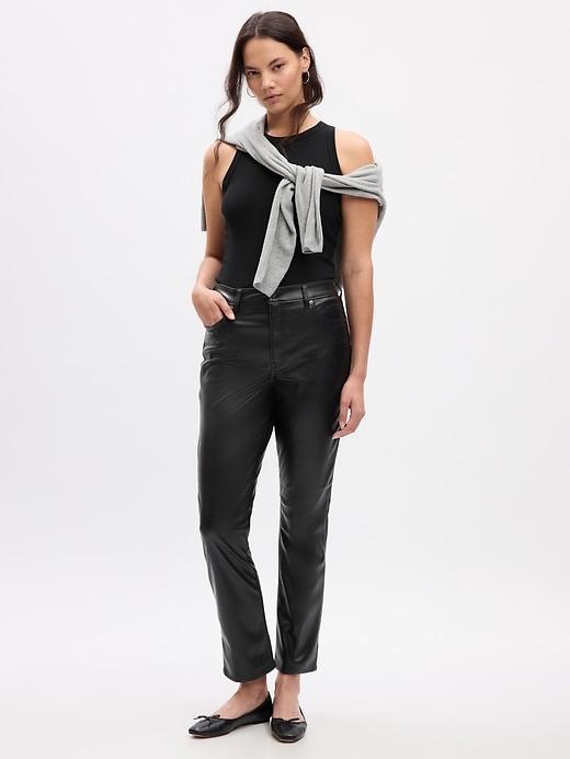 High Rise Vegan Leather Vintage Slim Pants Product Image