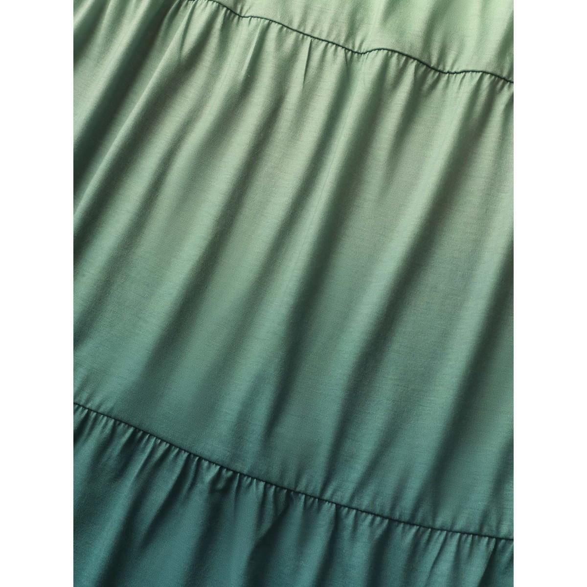 Plus Size Ombre Ruffle Layered Hem Cami Dress Mint Women Casual Patchwork V-neck Sleeveless Curvy BloomChic 10/M Product Image