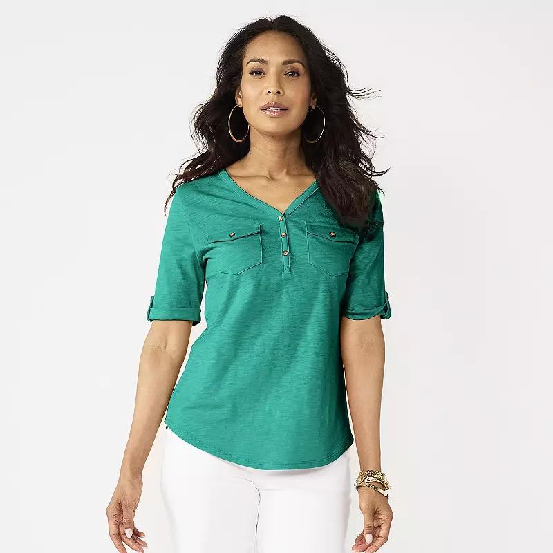 Women's Croft & Barrow® Elbow Sleeve Utility Henley Top, Size: XXL, Barefoot Beach Product Image