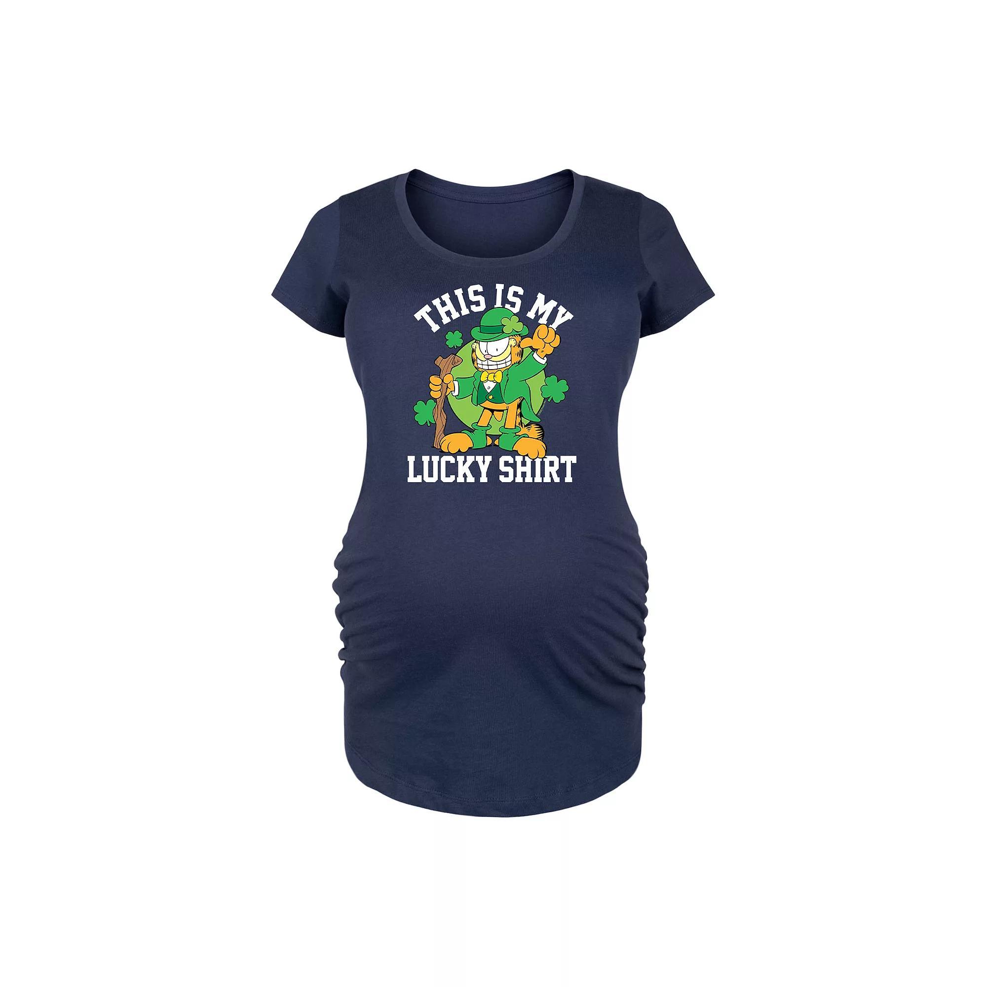 Maternity Garfield This Is My Lucky Shirt Graphic Tee, Womens Blue Product Image