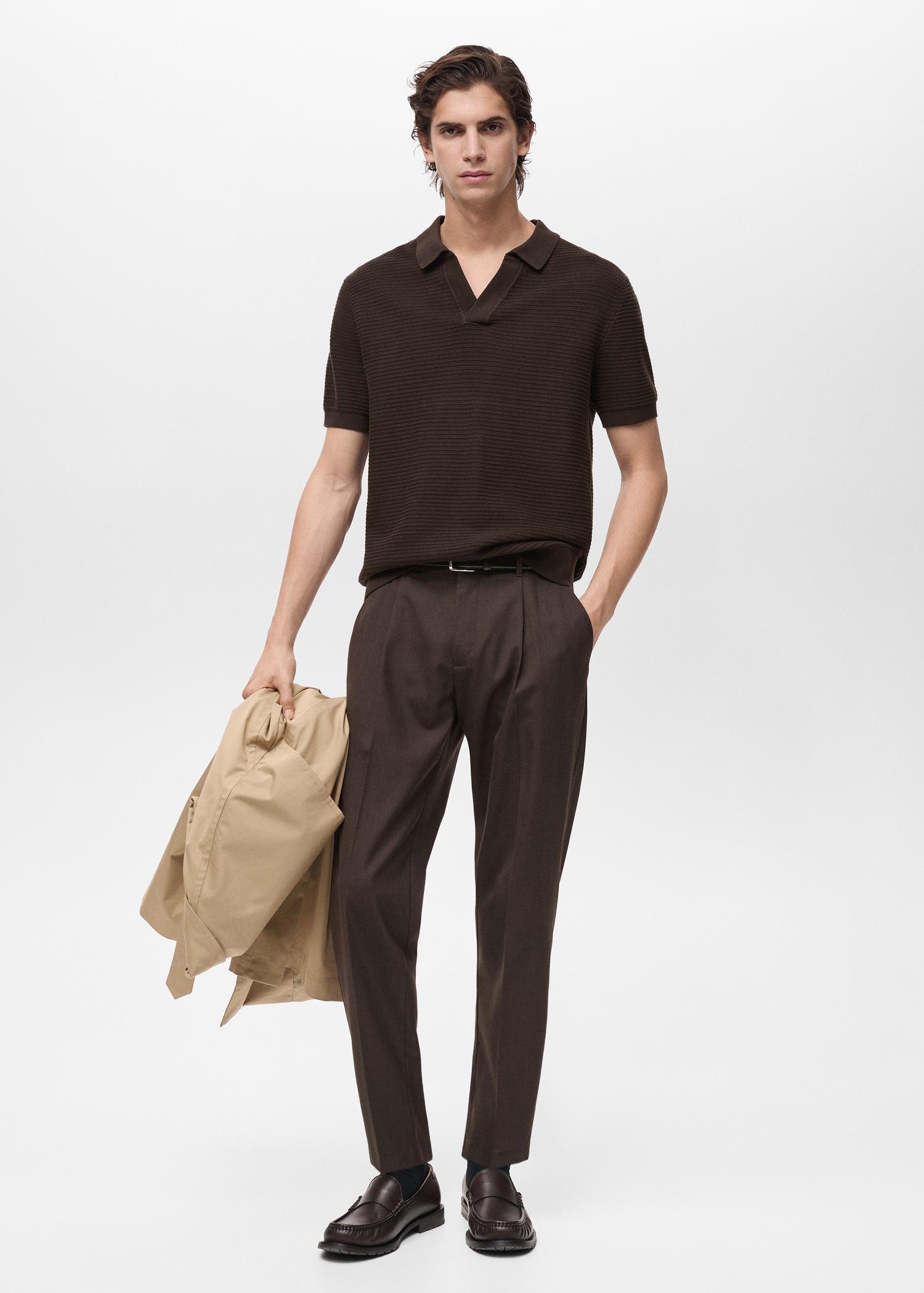 100% cotton knitted polo structure - Men | MANGO USA Product Image