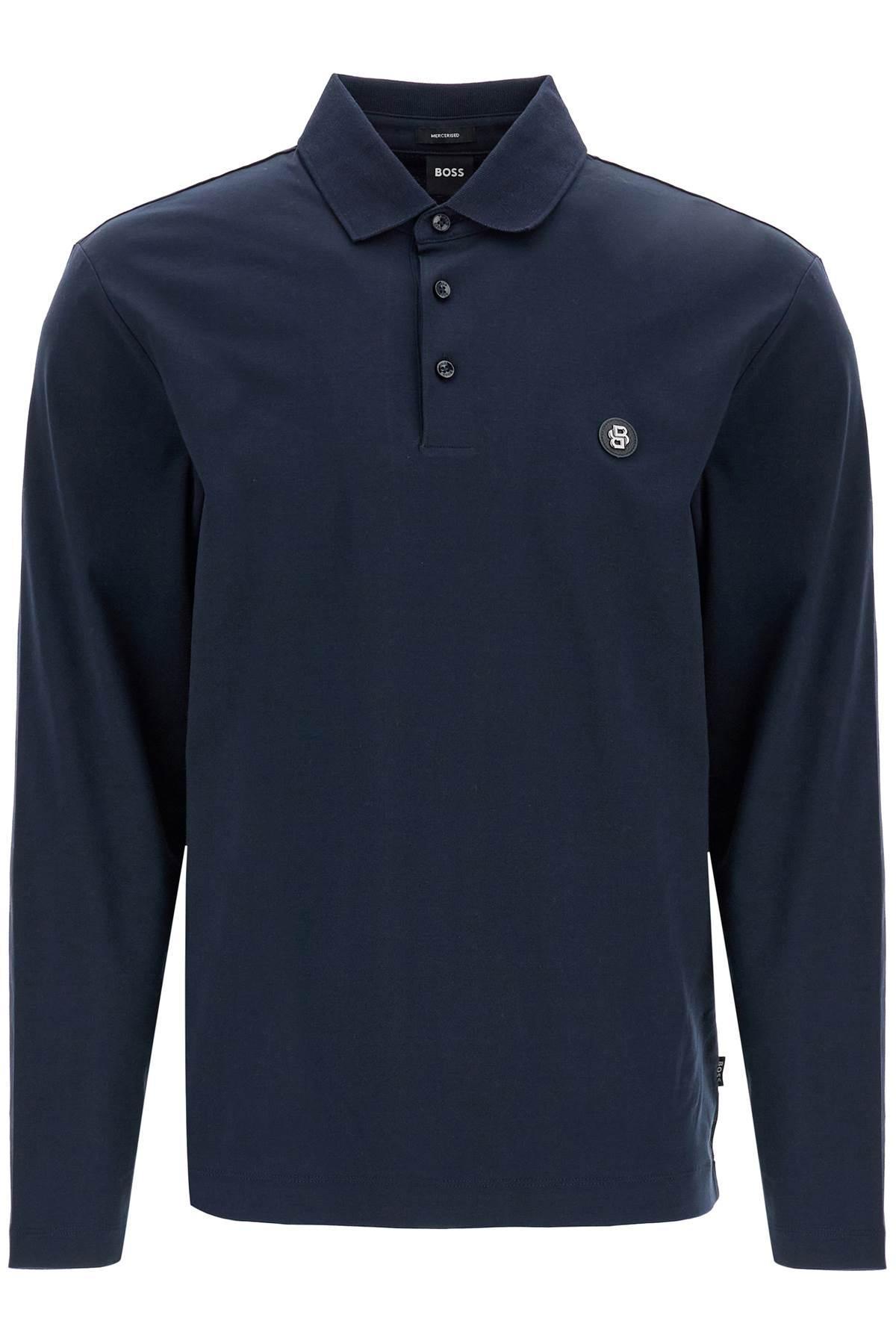 HUGO BOSS Boss Men's Polo A Maniche Lunghe Blue Scuro In Cotone Vestibilità Loose Taglio Classico Product Image