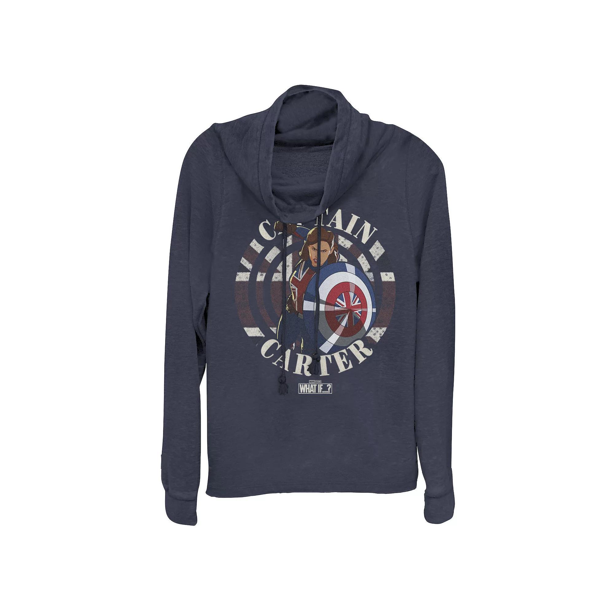 Juniors' Marvel What If Captain Carter Stamp Cowlneck Graphic Lightweight Long Sleeve, Girl's, Size: Medium, Blue Product Image