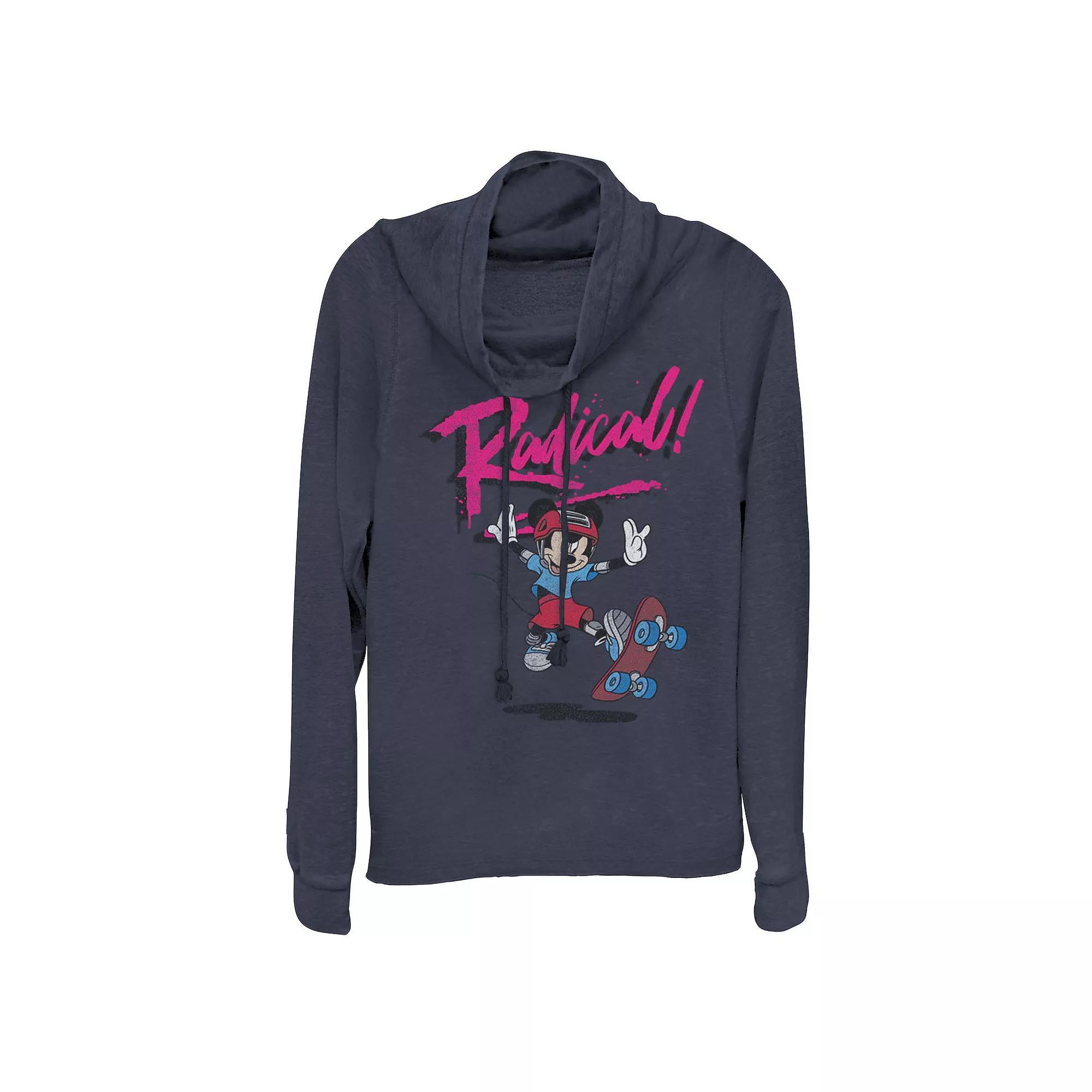 Juniors' Disney Mickey Mouse "Radical" Cowlneck Graphic Lightweight Long Sleeve, Girl's, Size: Small, Blue Product Image