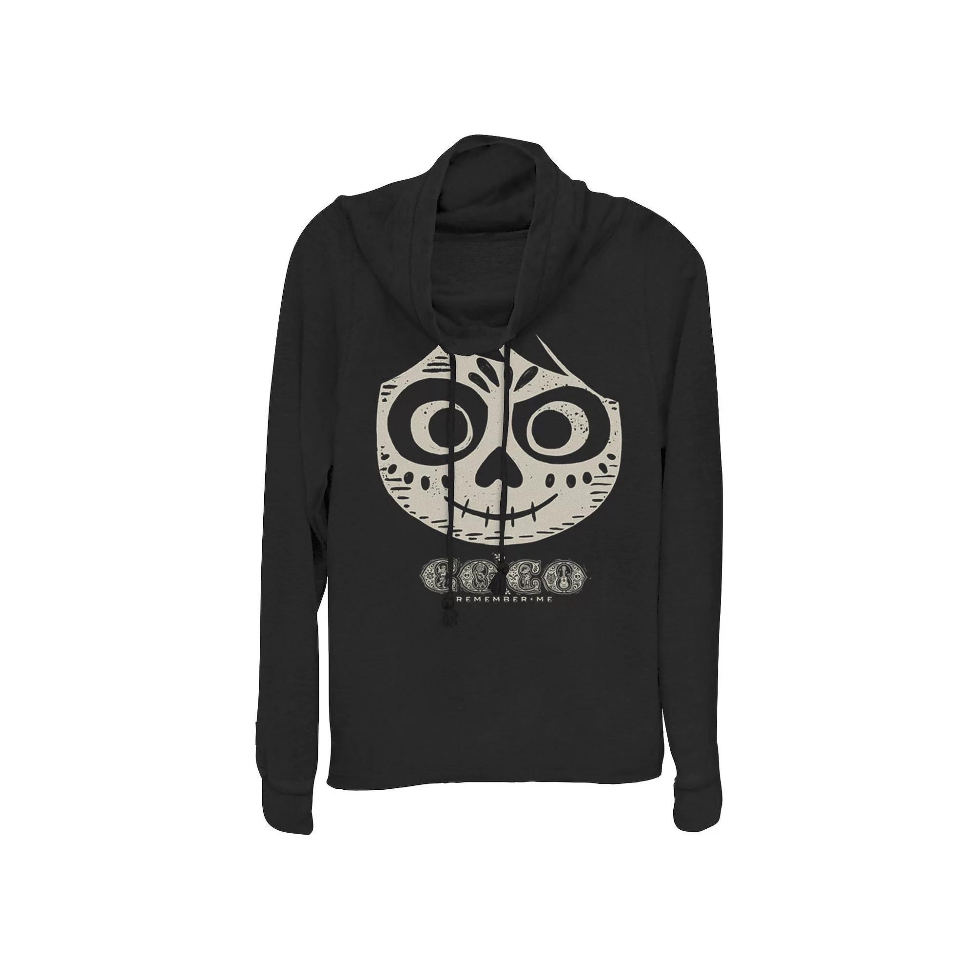 Disney / Pixar's Coco Miguel Skeleton Face Juniors' Cowlneck Graphic Lightweight Long Sleeve, Girl's, Size: XL, Black Product Image