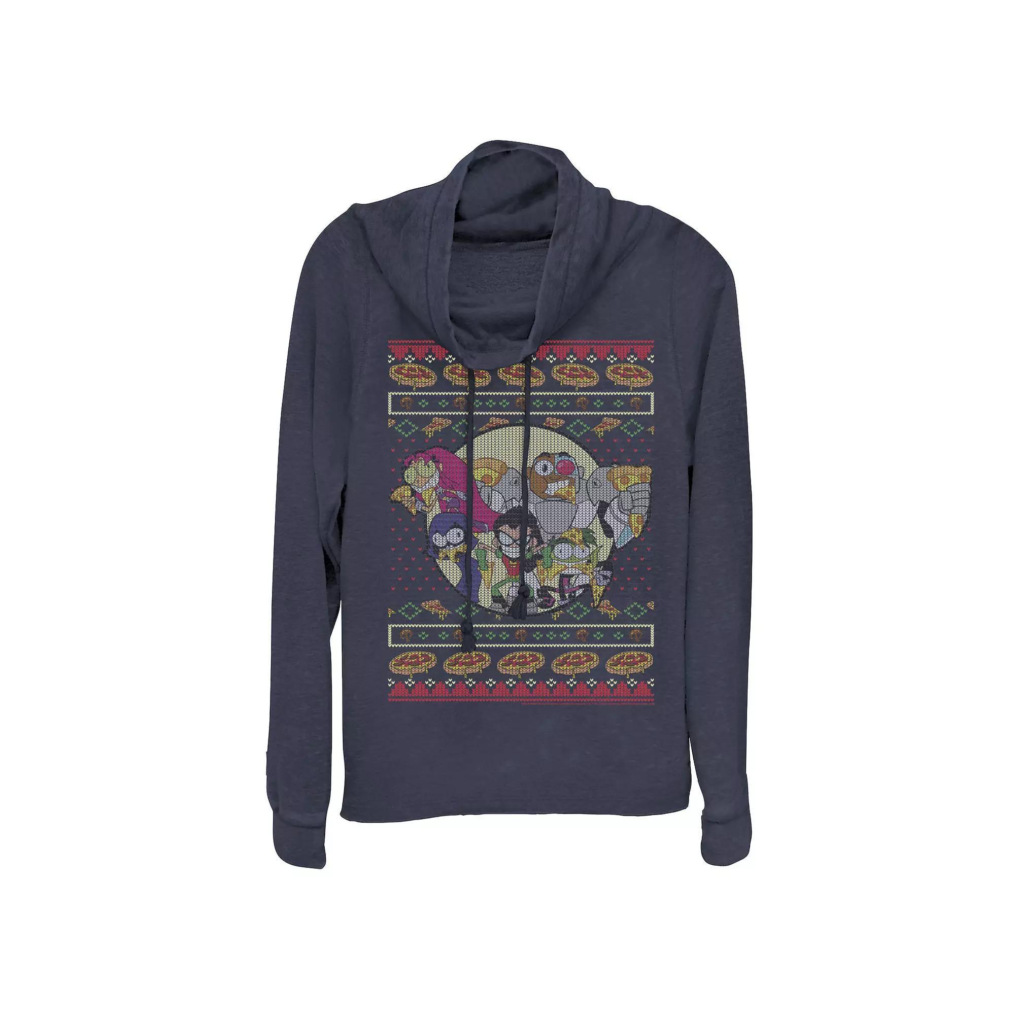 Juniors' DC Comics Teen Titans Go! Pizza Friends Cowlneck Graphic Lightweight Long Sleeve, Girl's, Size: XS, Blue Product Image