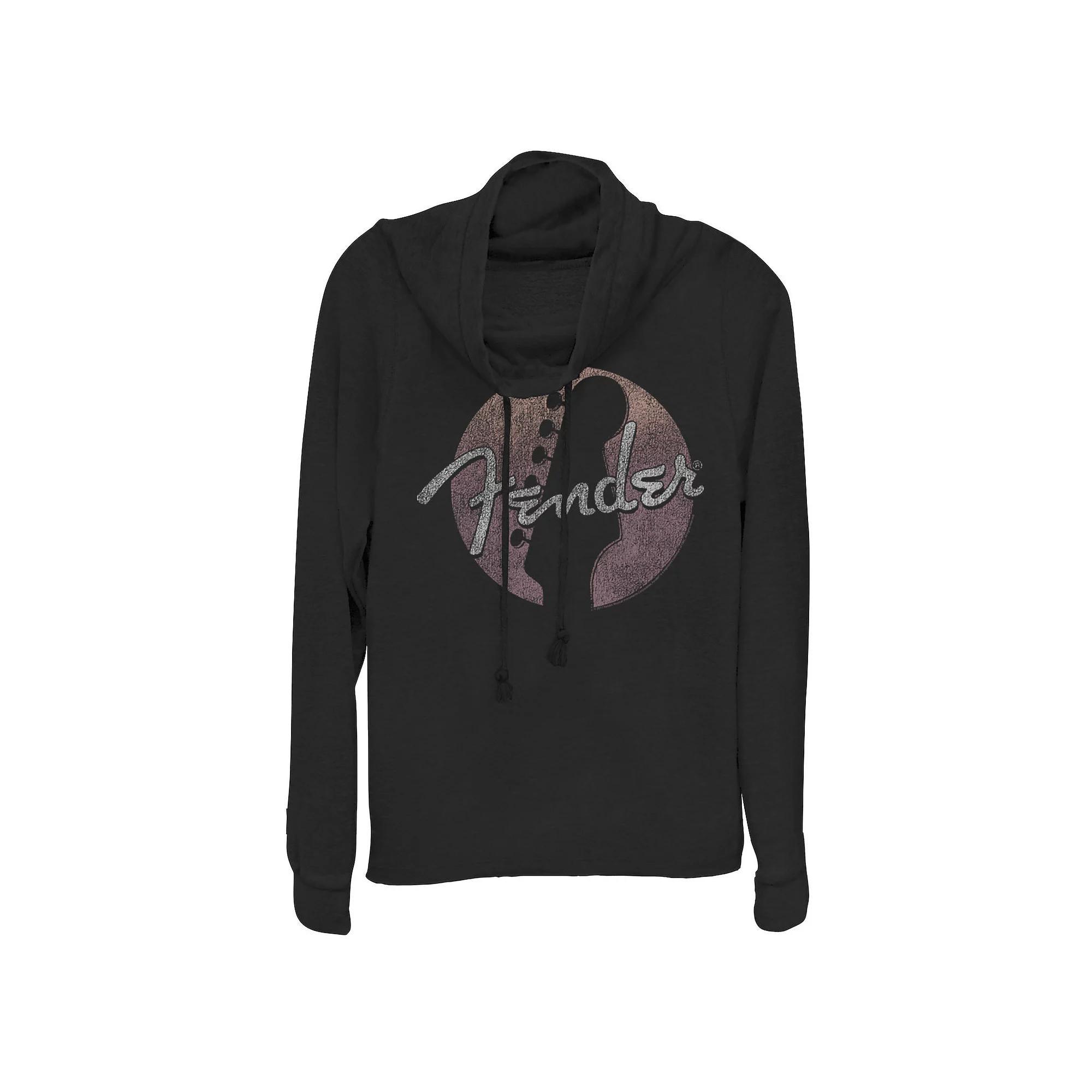 Juniors' Fender Stacked Guitar Faded Logo Cowlneck Graphic Lightweight Long Sleeve, Girl's, Size: Medium, Blue Product Image