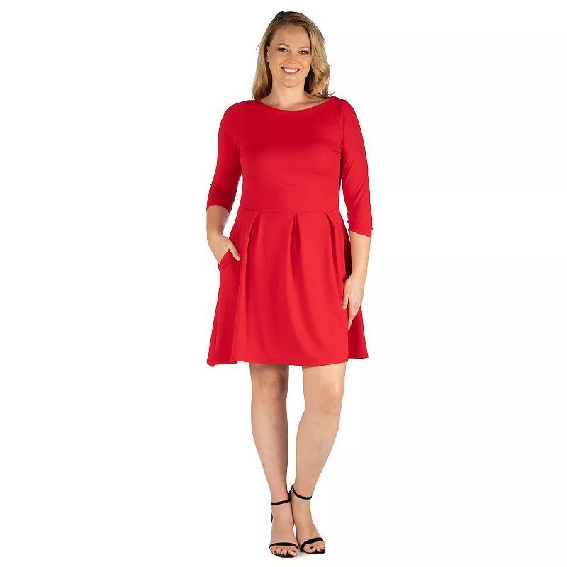 Plus Size 24seven Comfort Apparel Perfect Fit and Flare Pocket Dress, Women's, Size: 2XL, Dark Red Product Image