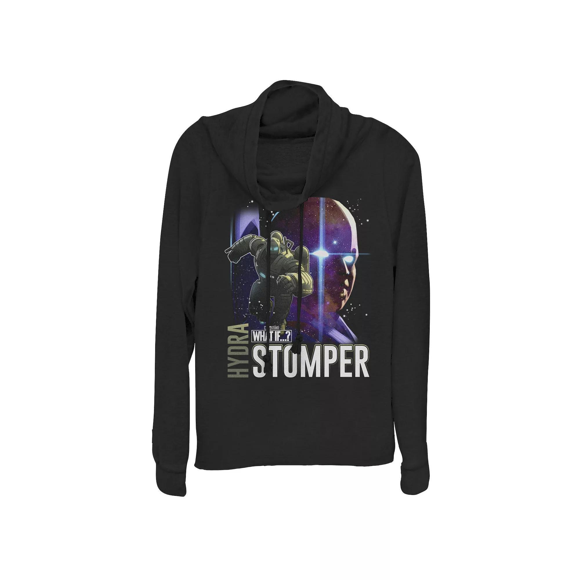 Juniors' Marvel What If Hydrastomper and Watcher Poster Cowlneck Graphic Lightweight Long Sleeve, Girl's, Size: XL, Black Product Image