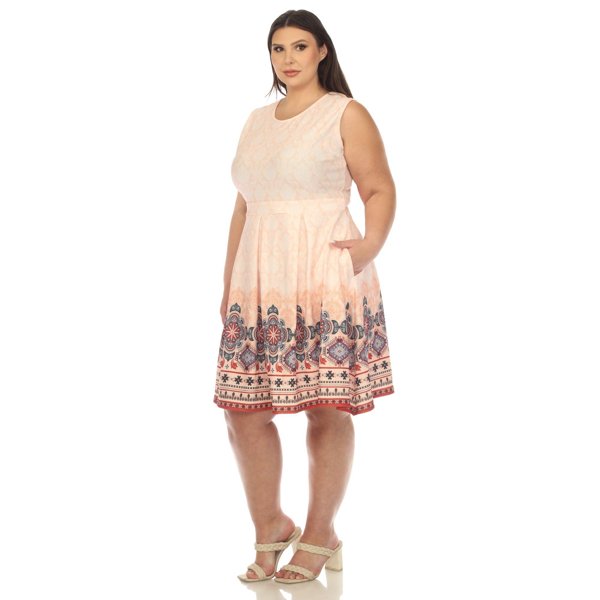 Orange Border Print Fit and Flare Knee Length Dress - Plus Product Image