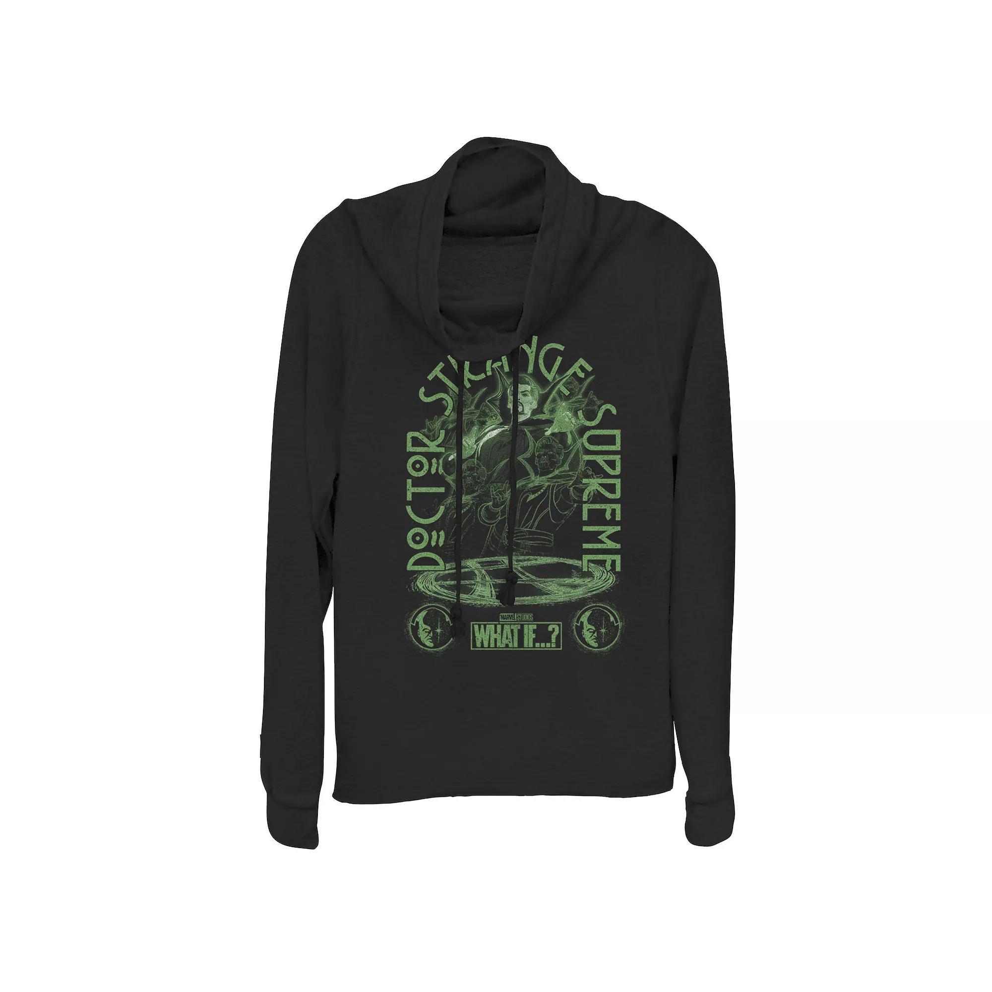 Juniors' Marvel What If Doctor Strange Supreme Logo Cowlneck Graphic Lightweight Long Sleeve, Girl's, Size: Medium, Black Product Image