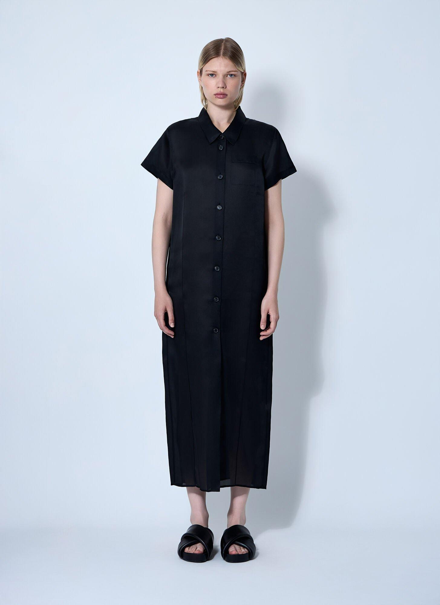 KHAITE Effy Silk And Cotton-blend Organza Midi Shirt Dress In Black Product Image