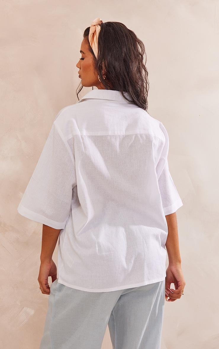White Oversized Linen Feel Short Sleeve Shirt Product Image