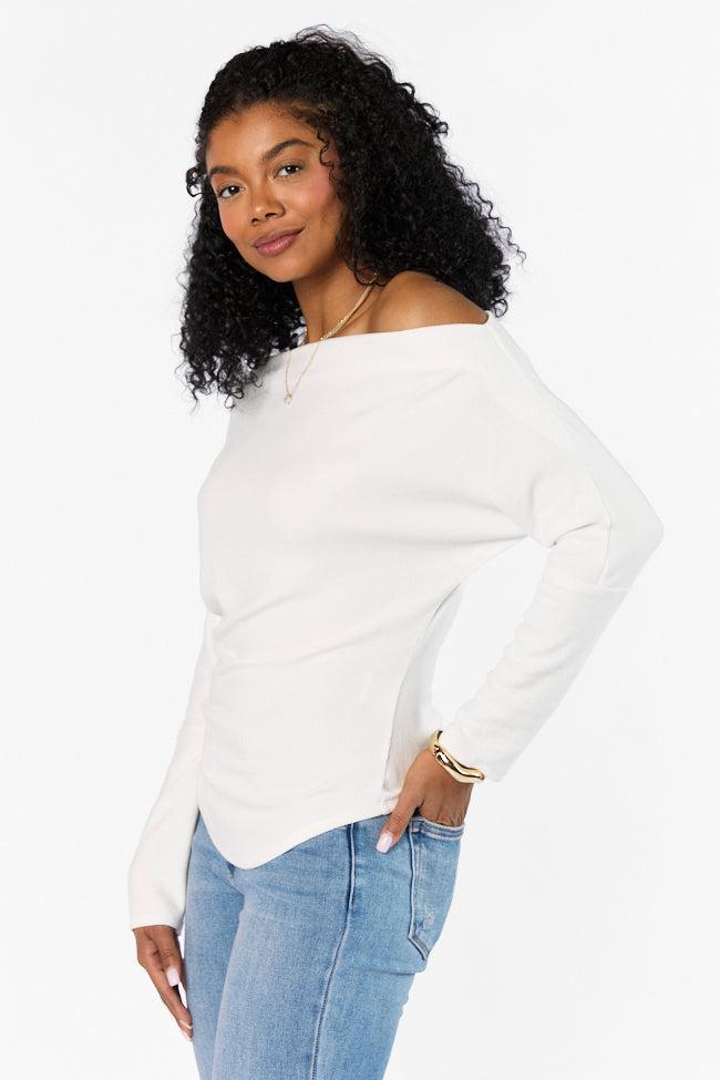Giving It A Go Ivory Rib Off The Shoulder Top SALE Product Image