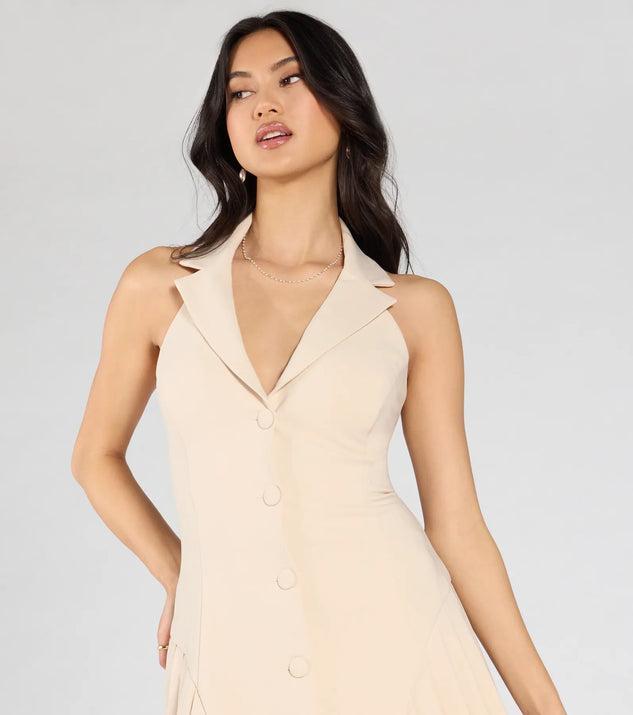 Total Delight Collar V-Neck Pleated Mini Dress Product Image
