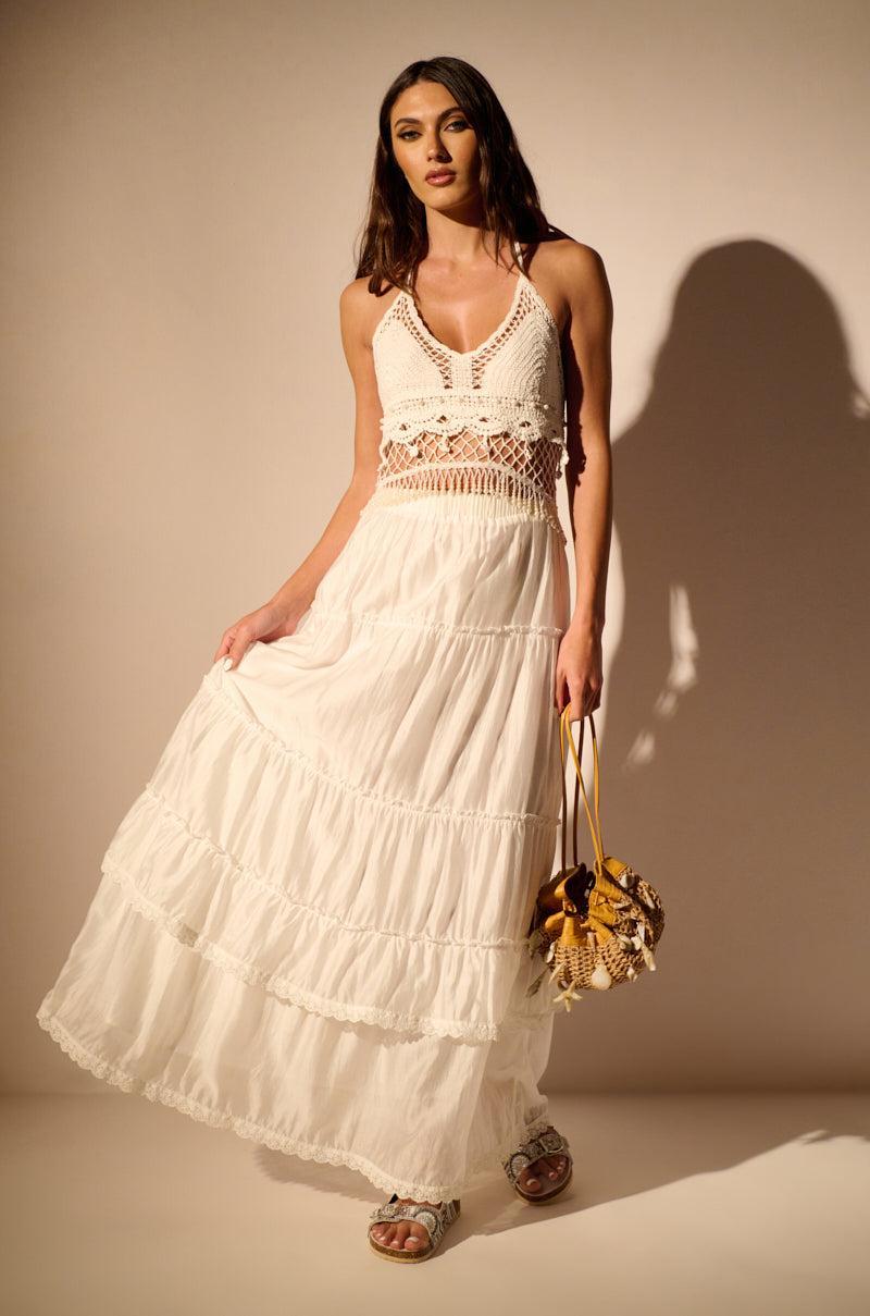 PEACE AND LOVE HALTER NECK BEADED CROCHET TOP Product Image
