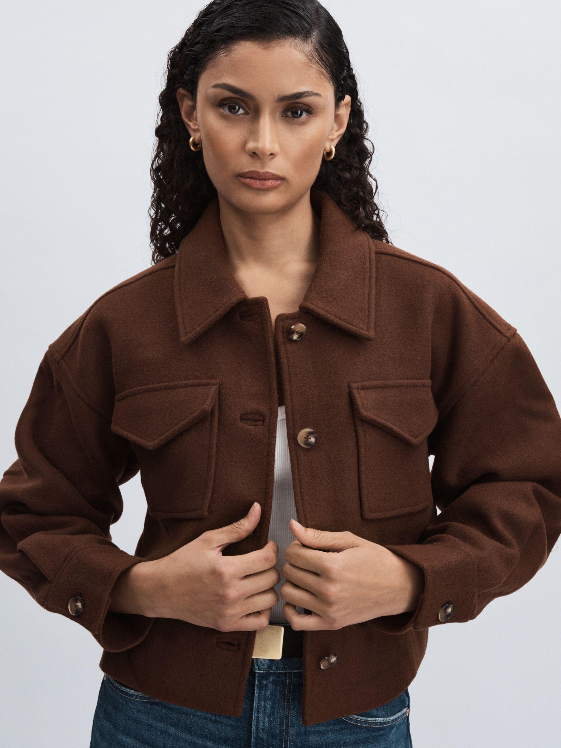 Paige Wool-Blend Cropped Jacket in Dark Brown Product Image