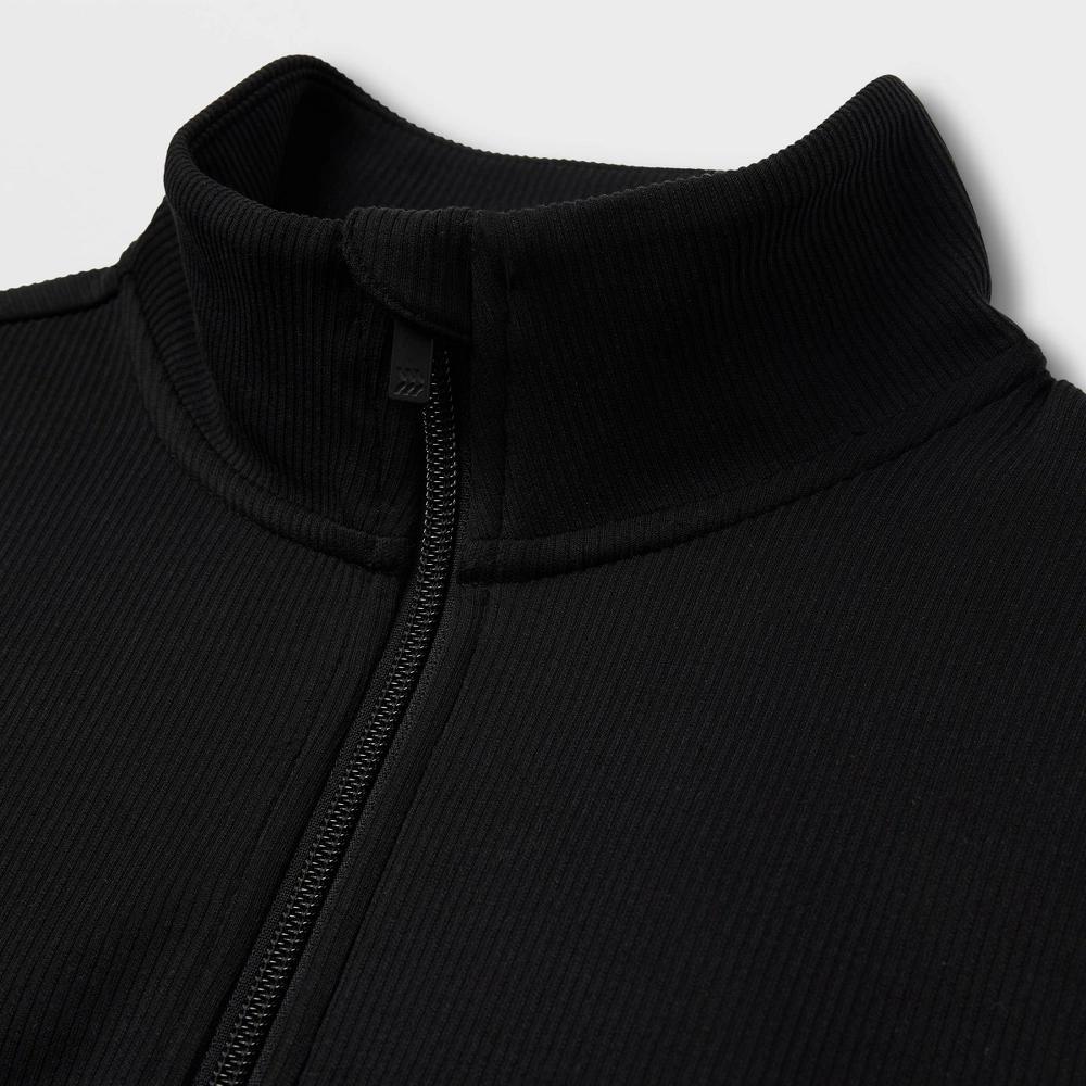 Womens Airy Sleek Ribbed 1/2 Zip Pullover Sweatshirt - All In Motion Black XS: Relaxed Fit, Kangaroo Pocket Product Image