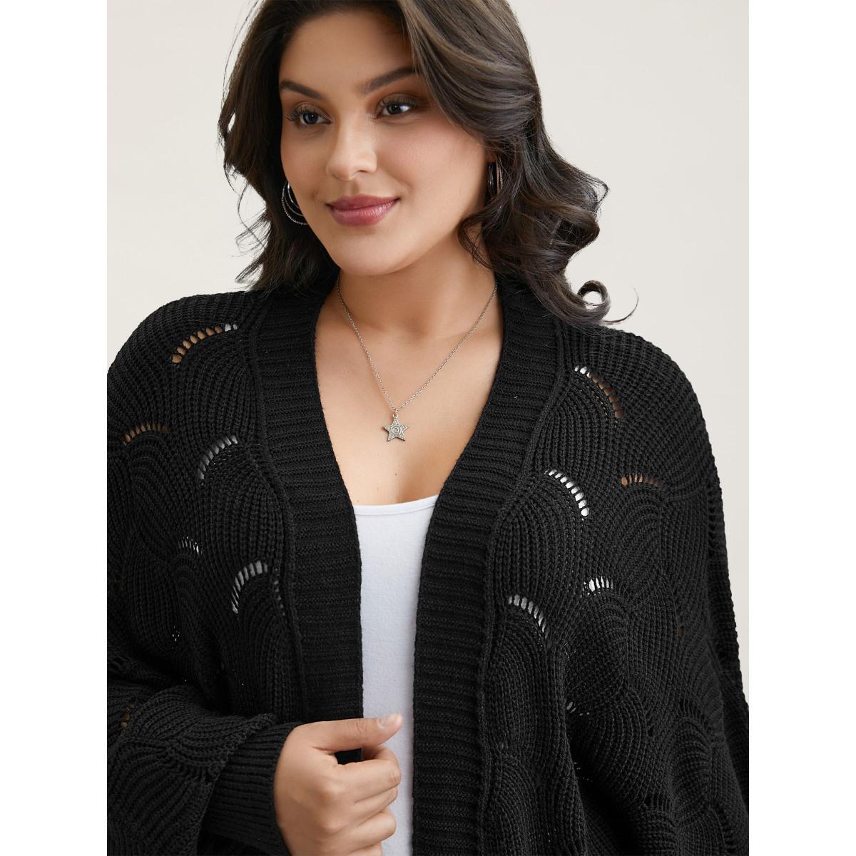 Plus Size Textured Cut-Out Open-Front Cardigan Black Women Casual Loose Long Sleeve Everyday Cardigans BloomChic 28/5X Product Image