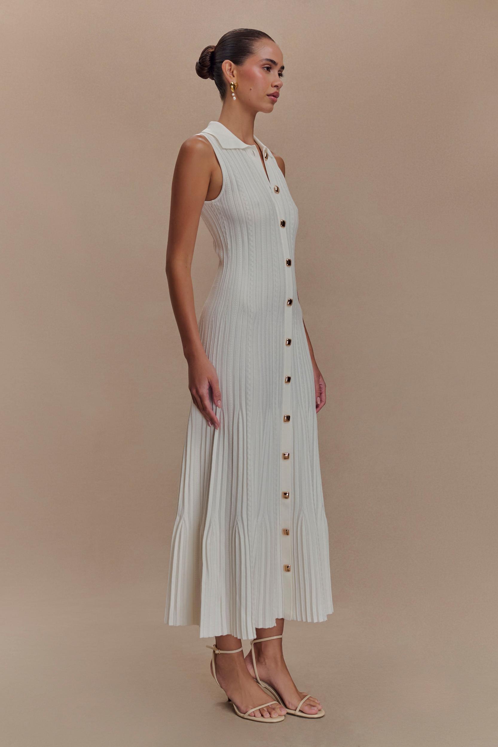Margie Sleeveless Knit Midi Dress - White Product Image