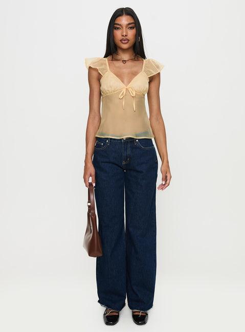 Keysia Cap Sleeve Sheer Top Apricot Product Image