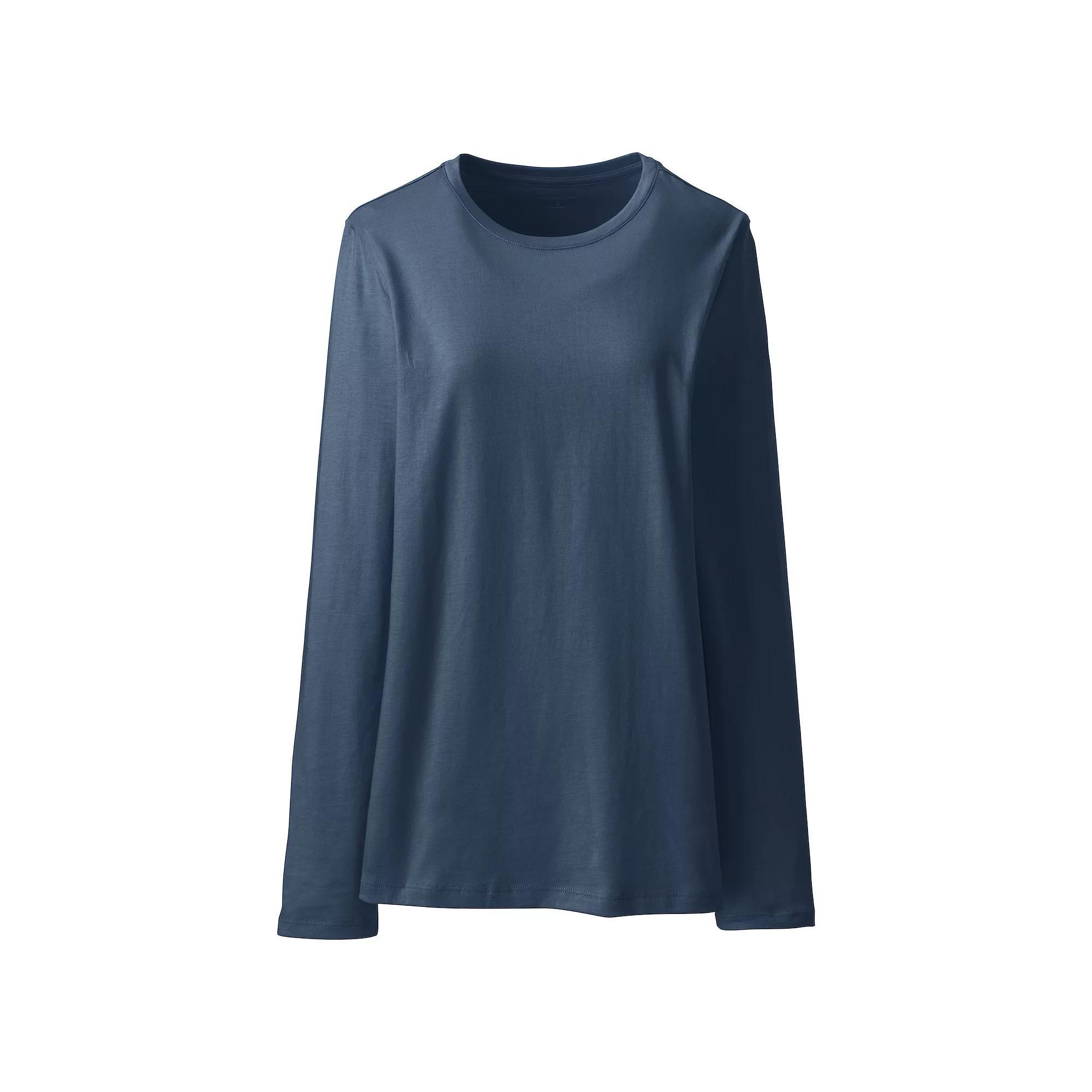 Petite Lands' End Relaxed-Fit Supima Long Sleeve Cotton Crewneck Tee, Women's, Size: XS Petite, Black Product Image