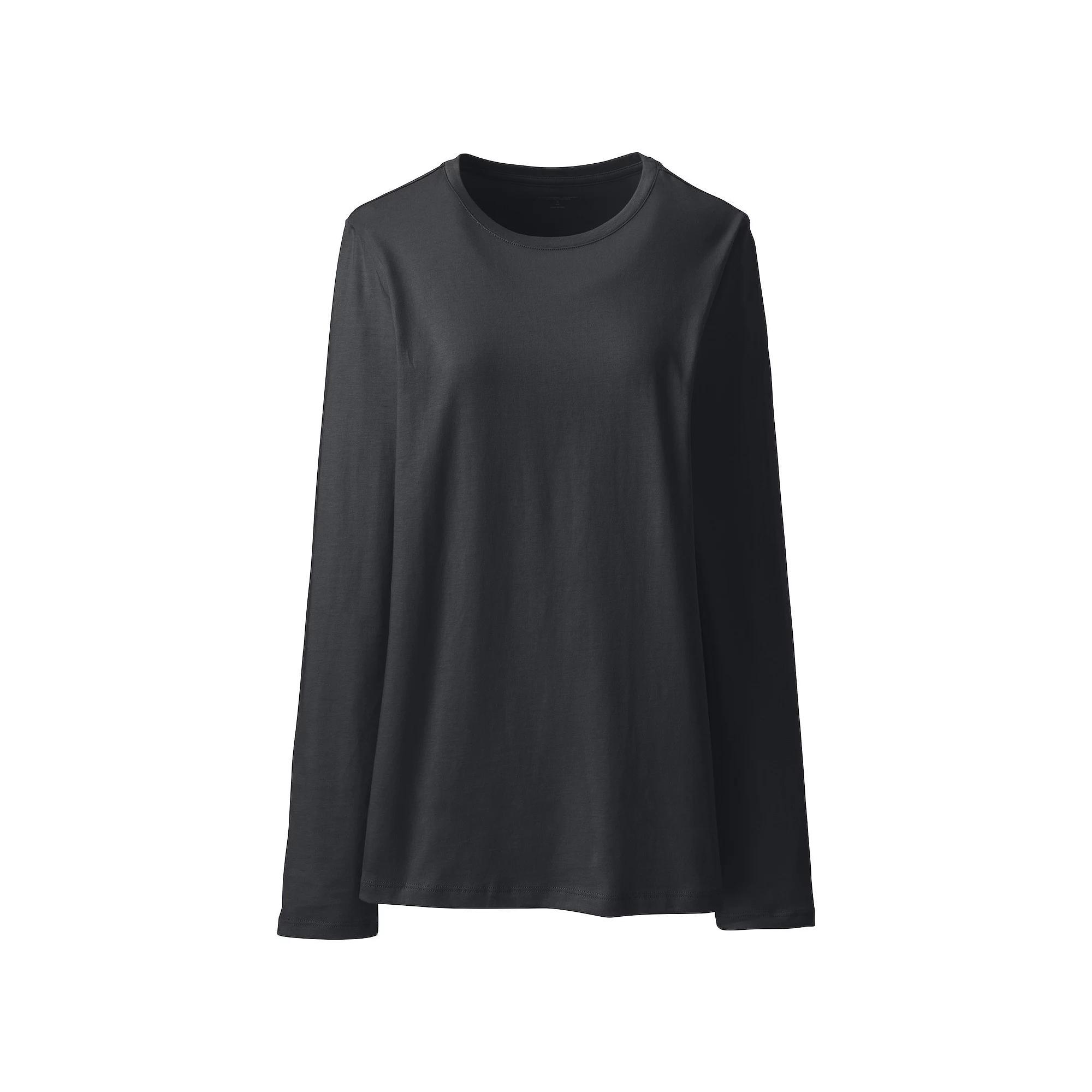 Petite Lands' End Relaxed-Fit Supima Long Sleeve Cotton Crewneck Tee, Women's, Size: XS Petite, Black Product Image