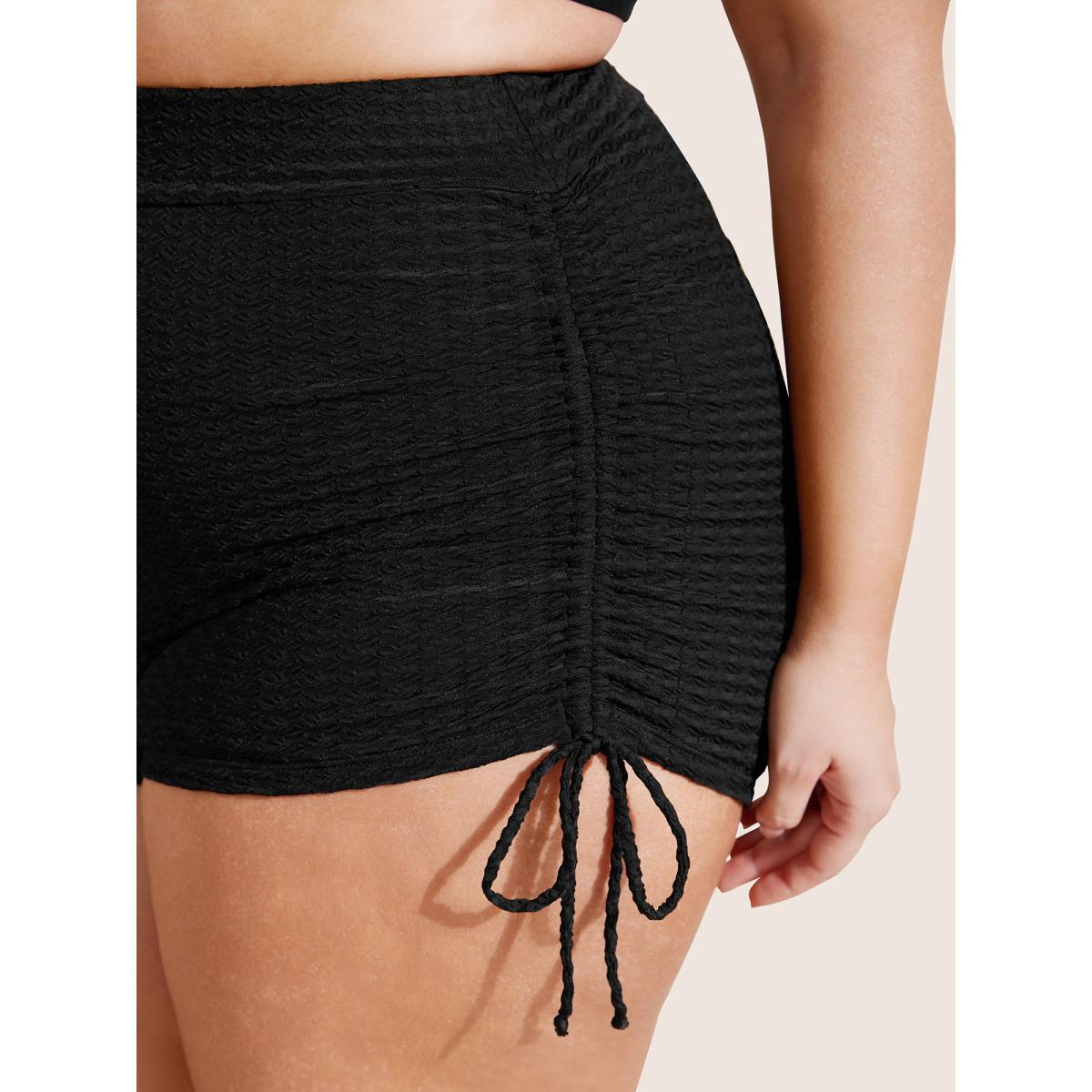 Plus Size Plain Gathered Tie Knot High Rise Swim Bottom Women's Swimwear Black Beach Tie knot High stretch Skinny High Rise Curve Swim Bottoms BloomChic 18-20/2X Product Image
