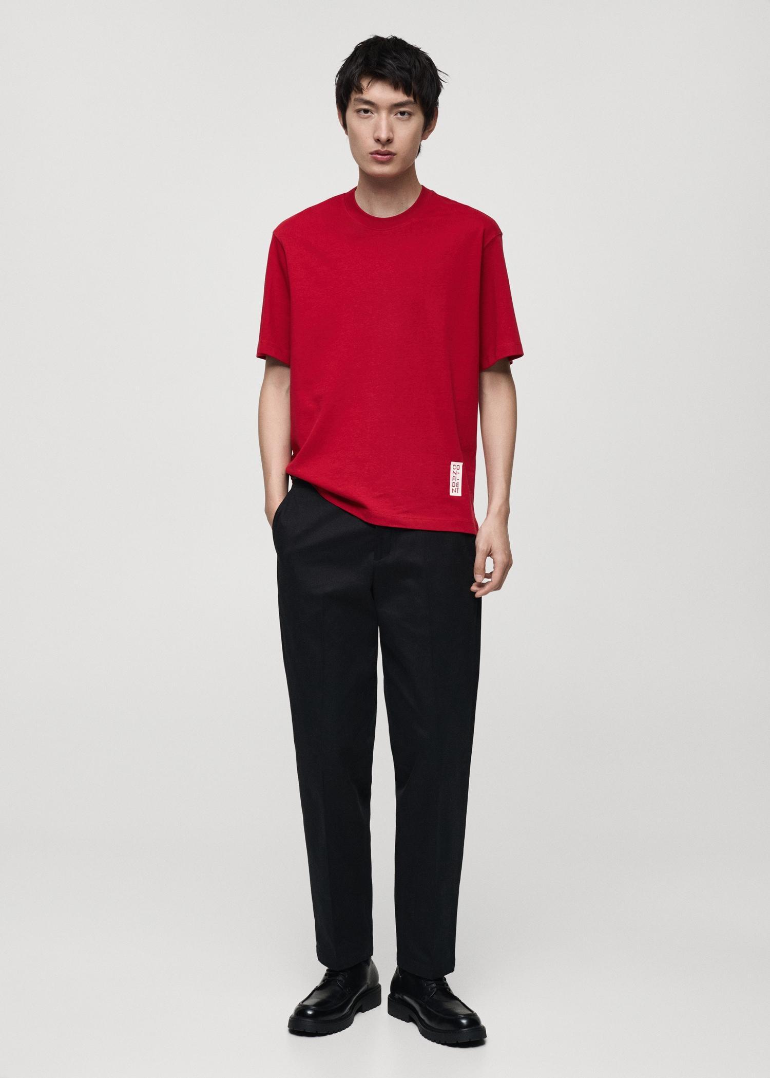 100% cotton t-shirt with printed text - Men | MANGO USA Product Image