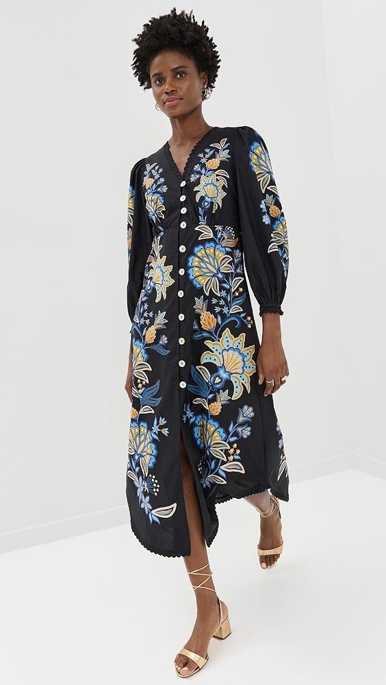FARM Rio Stitched Garden Black Midi Dress | Shopbop Product Image