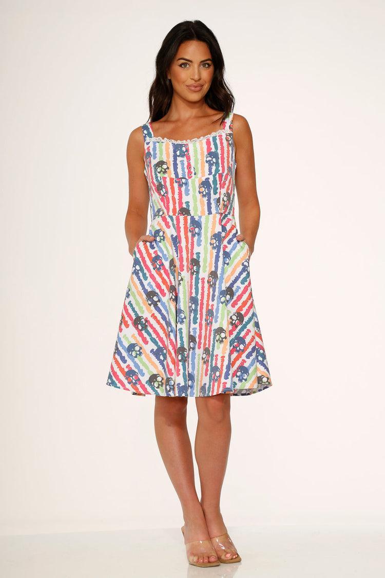 White Skulls Rainbow Swing Dress Product Image