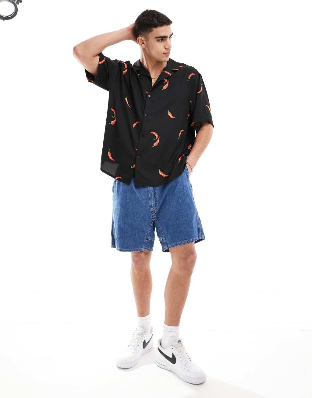 ASOS DESIGN oversized revere shirt with chili pepper print Product Image