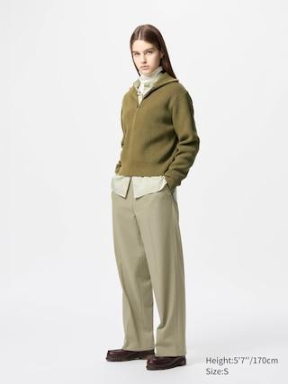 Womens Pleated Wide Pants Green Medium UNIQLO US Product Image