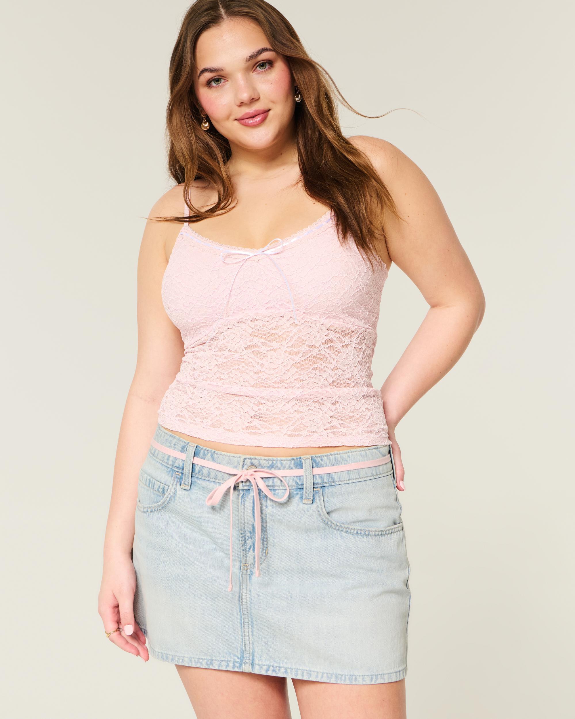 Low-Rise Light Wash Denim Mini Skort Product Image