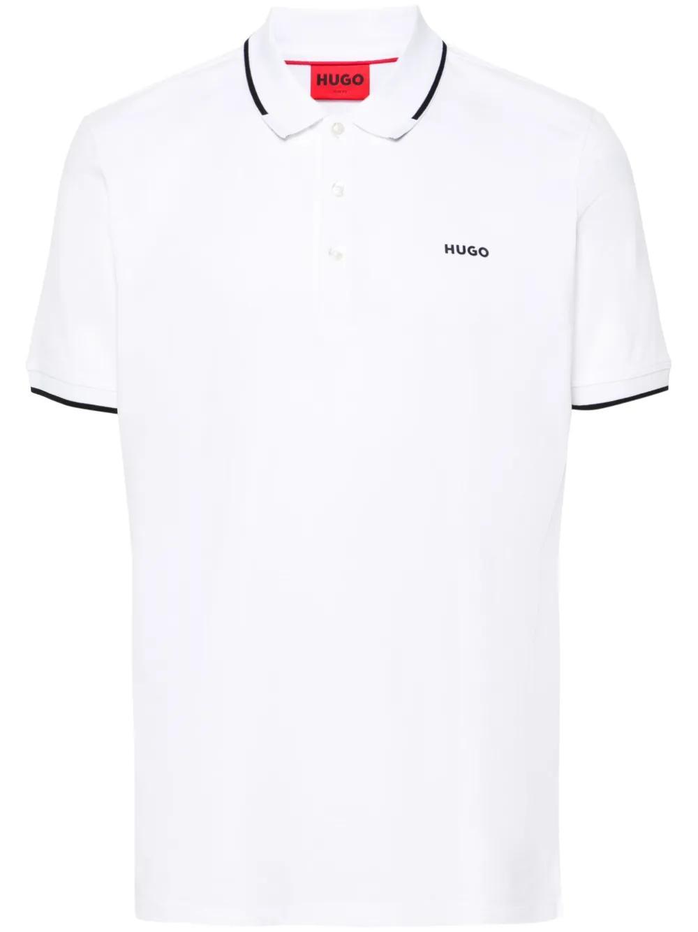 HUGO BOSS Logo-appliqué Polo Shirt In White Black Product Image