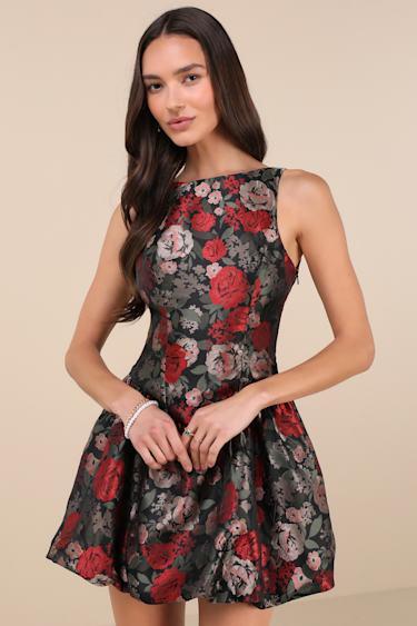 Tamara Black Multi Jacquard Bubble-Hem Mini Dress Product Image