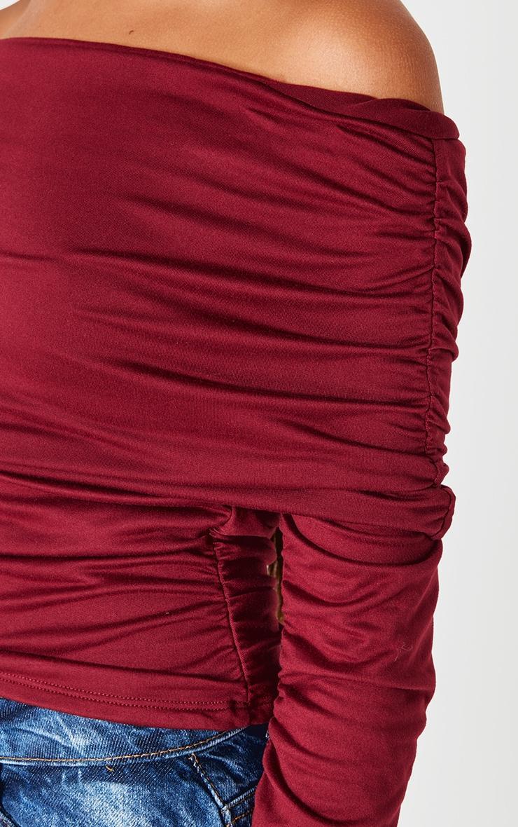 Burgundy Contour Jersey Extreme Fold Over Ruched Detail Long Sleeve Top Product Image
