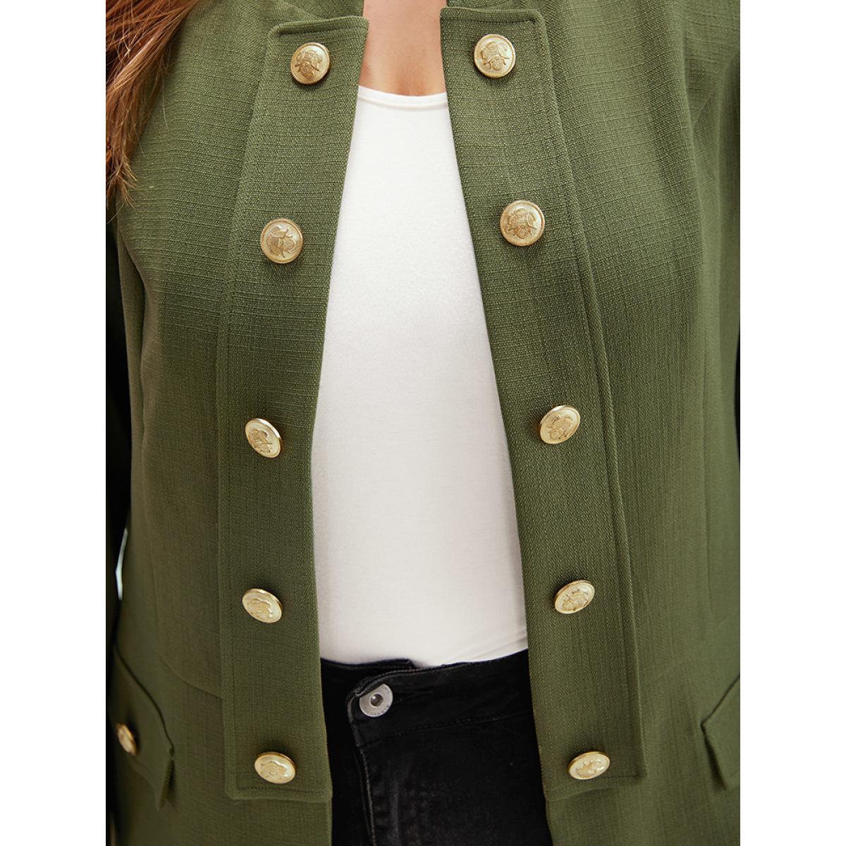 Plus Size Plain Double Breasted Pocket Coat Women ArmyGreen Casual Plain Ladies Dailywear Winter Coats BloomChic 26/4X Product Image