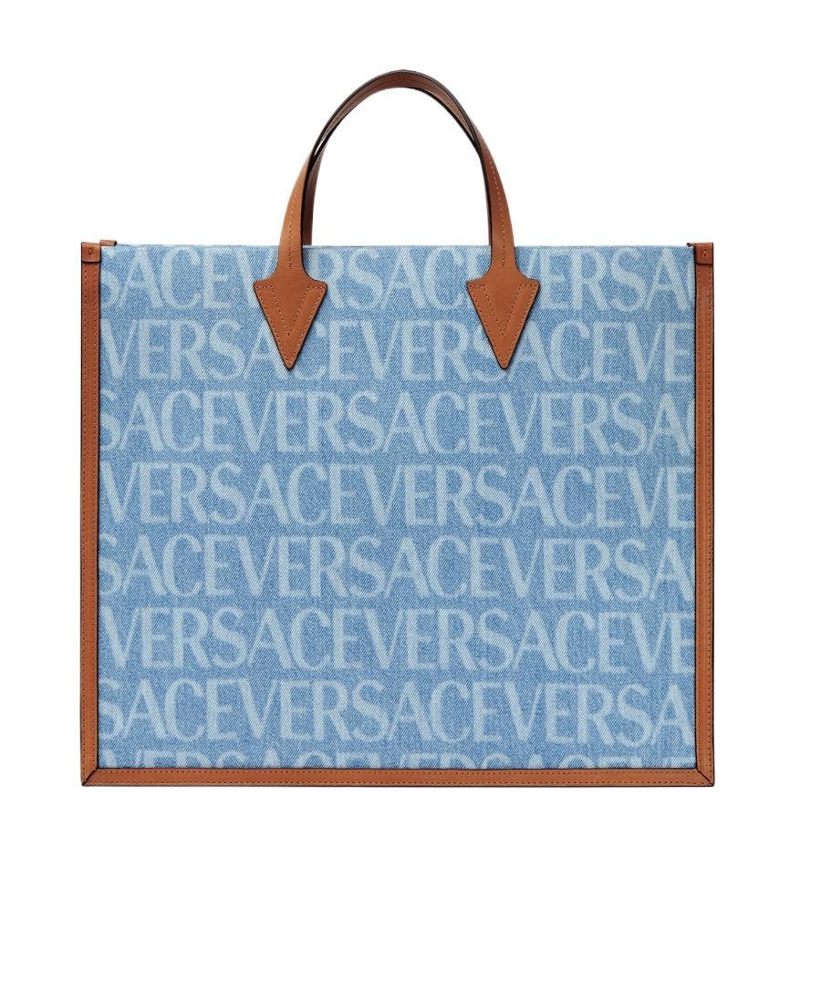 VERSACE Allover-print Denim Tote Bag In Blue Product Image