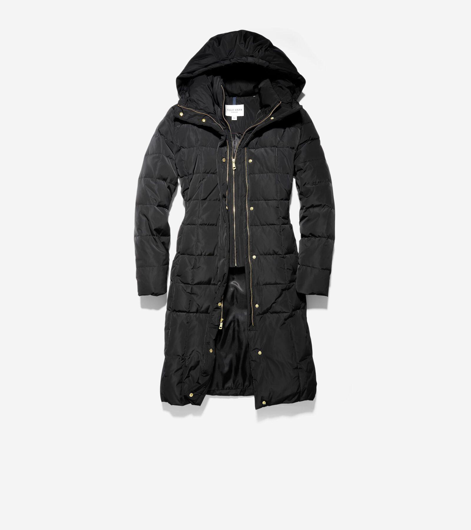 Cole Haan Womens 40 Signature Hooded Taffeta Down Coat - Blue Size XL Product Image