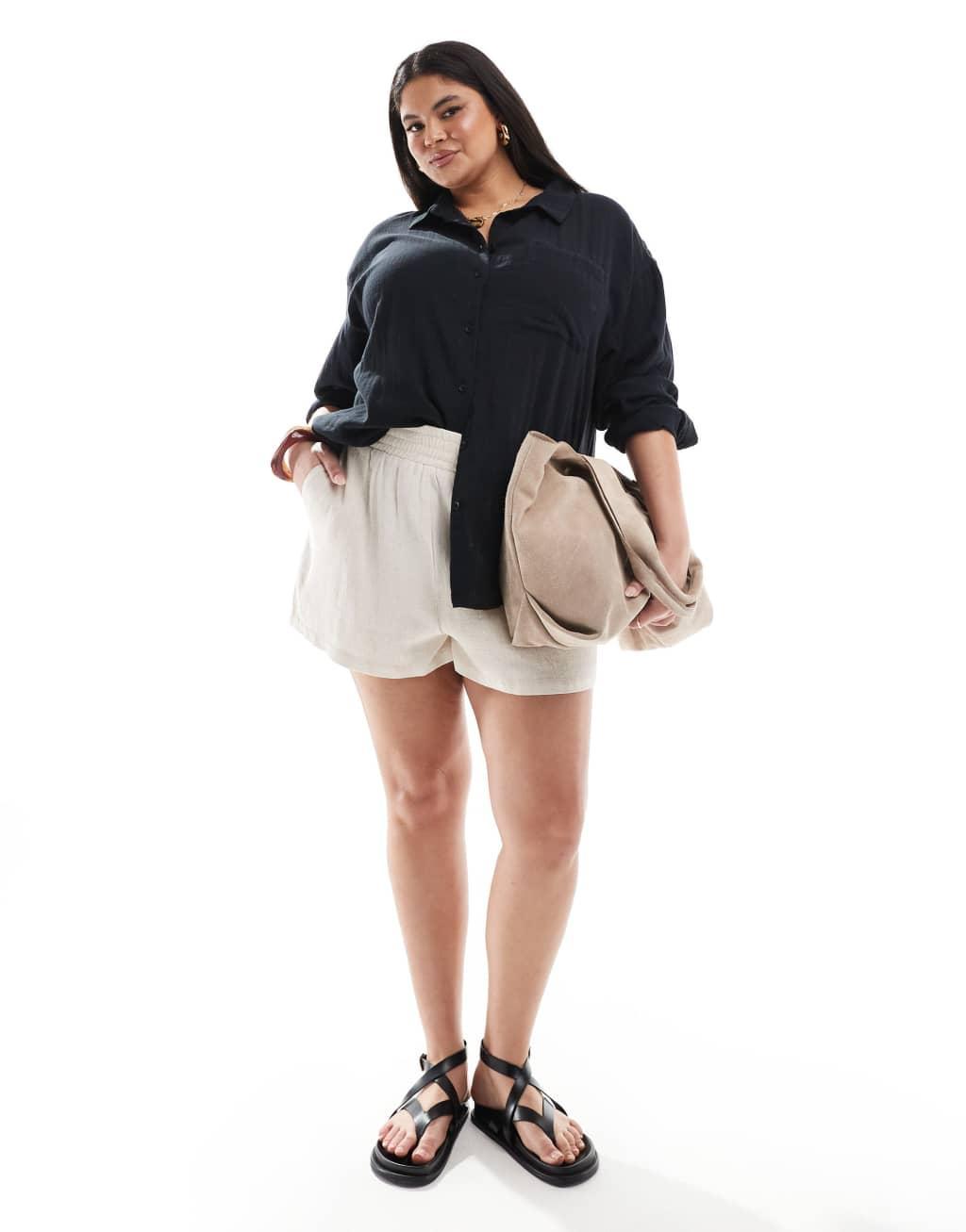 ASOS DESIGN Curve oversized textured cotton shirt in black Product Image