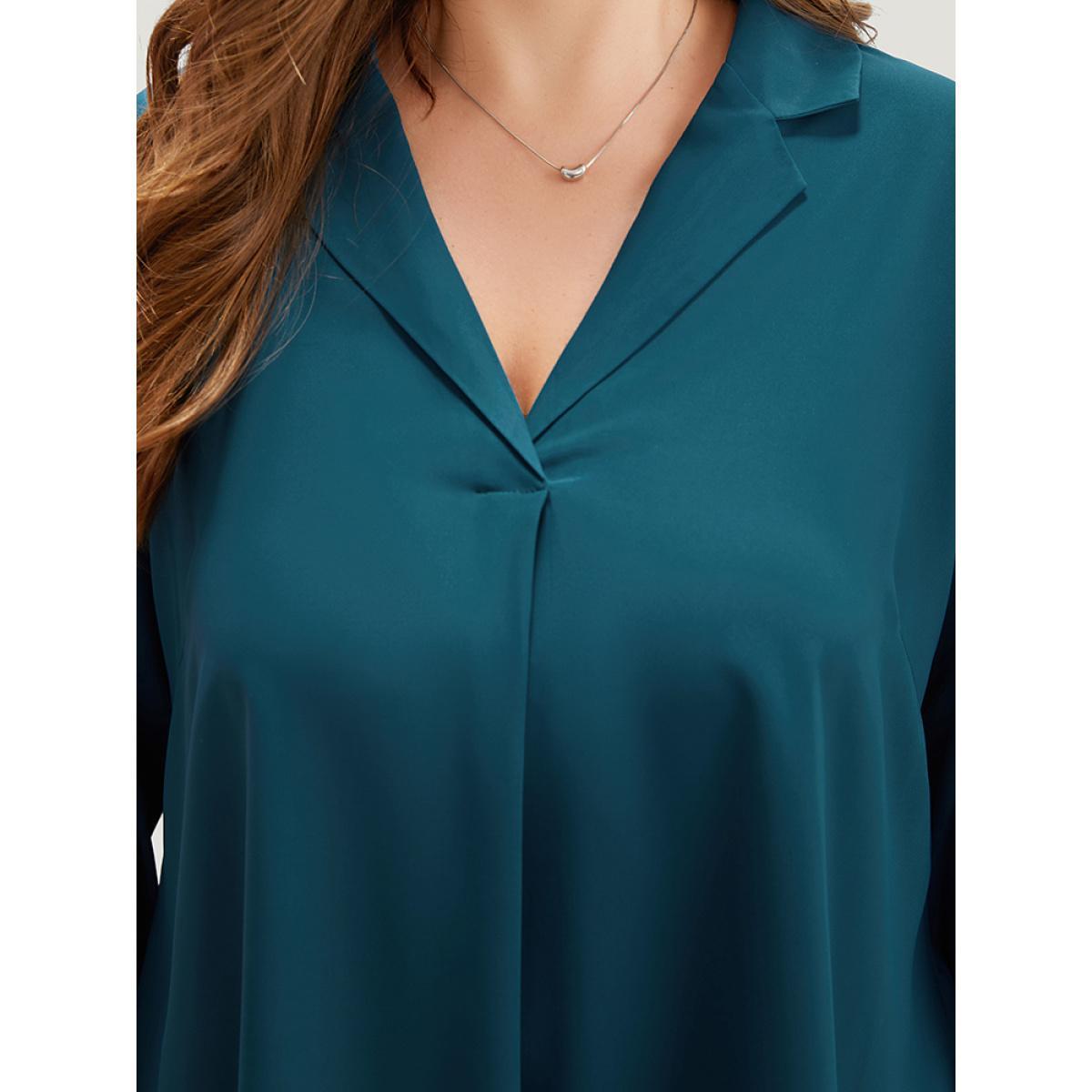 Plus Size Aegean Solid Shirt Collar Plicated Detail Blouse Women Office Long Sleeve Shirt collar Work Blouses BloomChic 30/6X Product Image