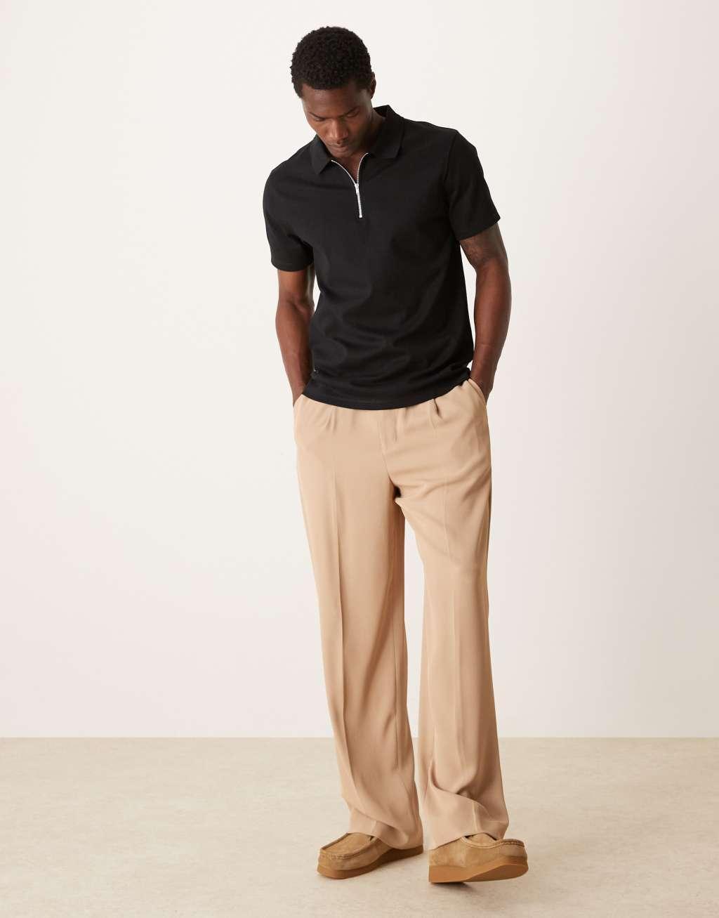 ASOS DESIGN Premium interlock polo 300gsm in black Product Image