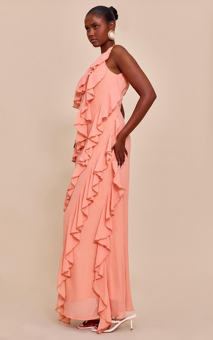 Peach Boat Neck Frill Detail Sleeveless Maxi Dress Product Image