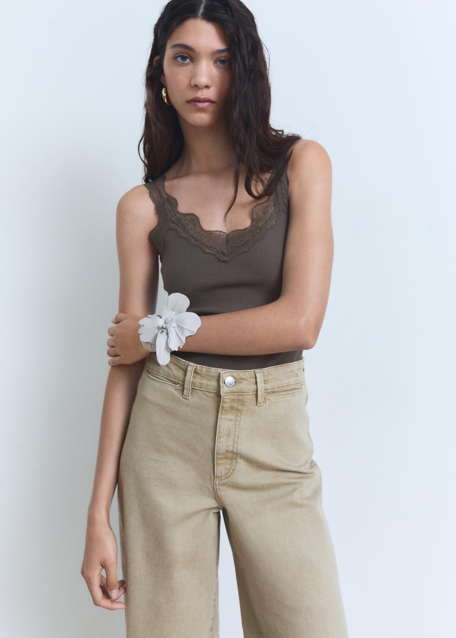 Wide-leg high-waist full-length jeans - Women | MANGO USA Product Image
