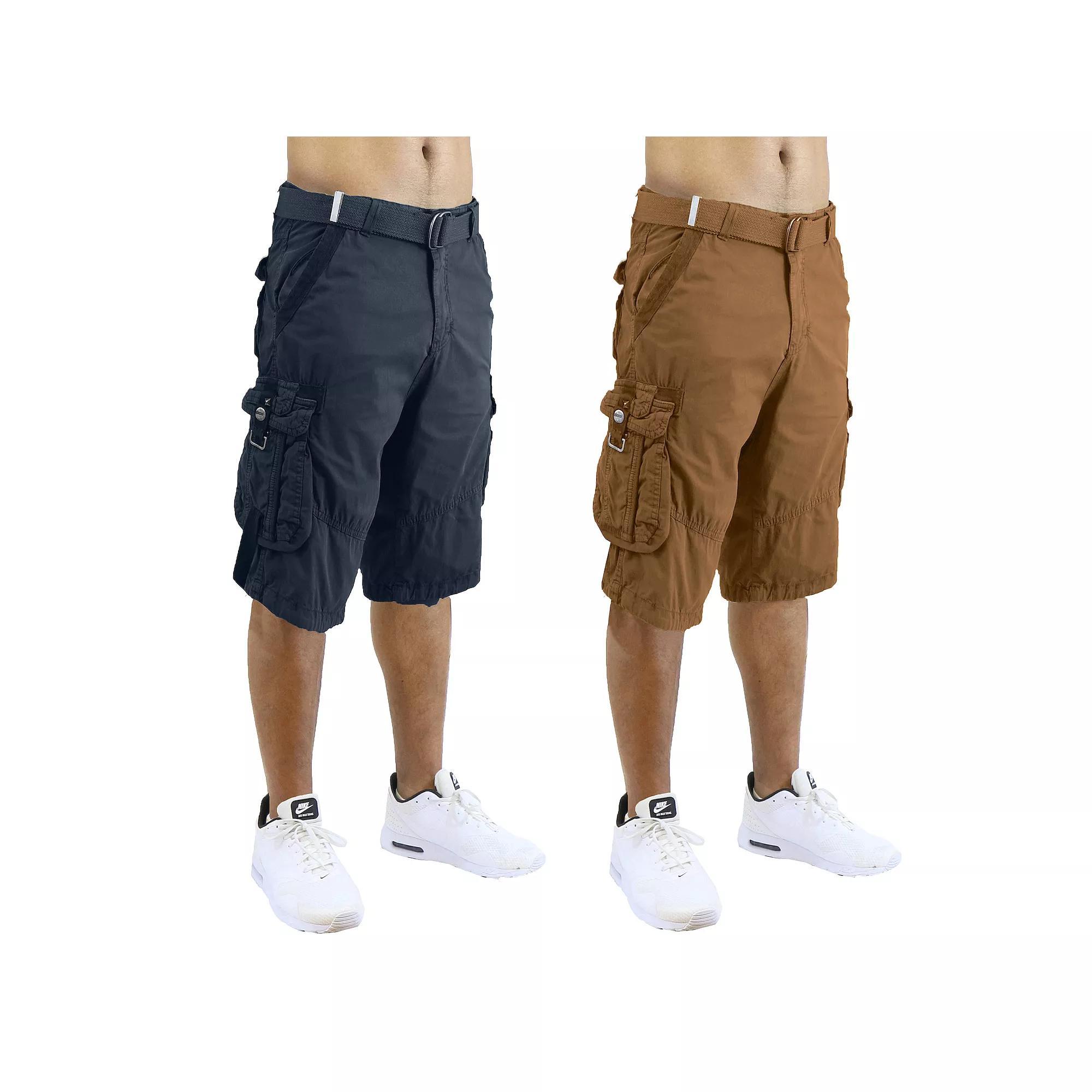 Men's Blu Rock 13.5" Distressed Cotton Cargo Shorts with Belt 2-Pack, Size: 38, Navy Dark Green Product Image