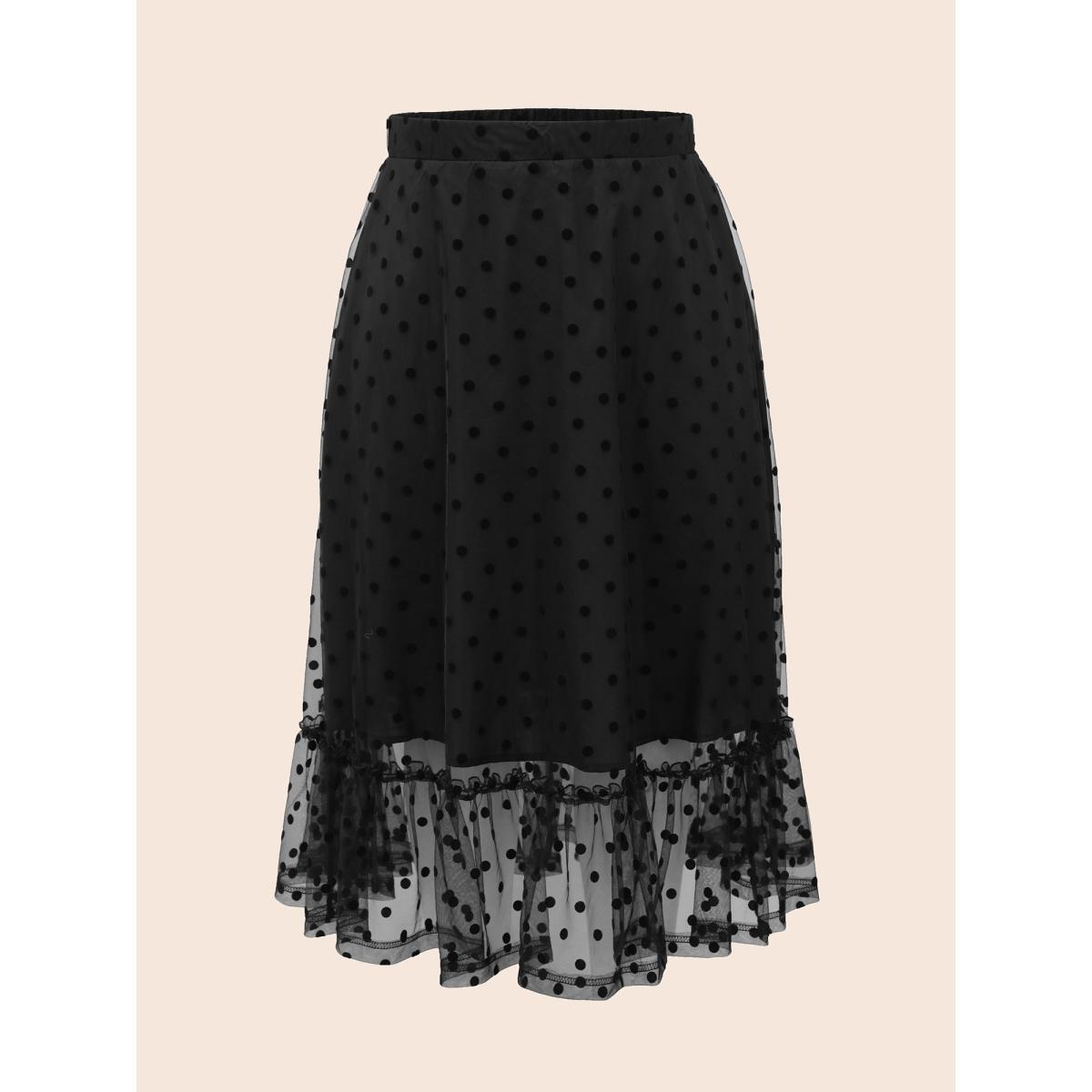 Plus Size Polka Dot Textured A-Line Midi Skirt Women Black Elegant See through No stretch Side seam pocket Everyday Skirts BloomChic 14-16/1X Product Image