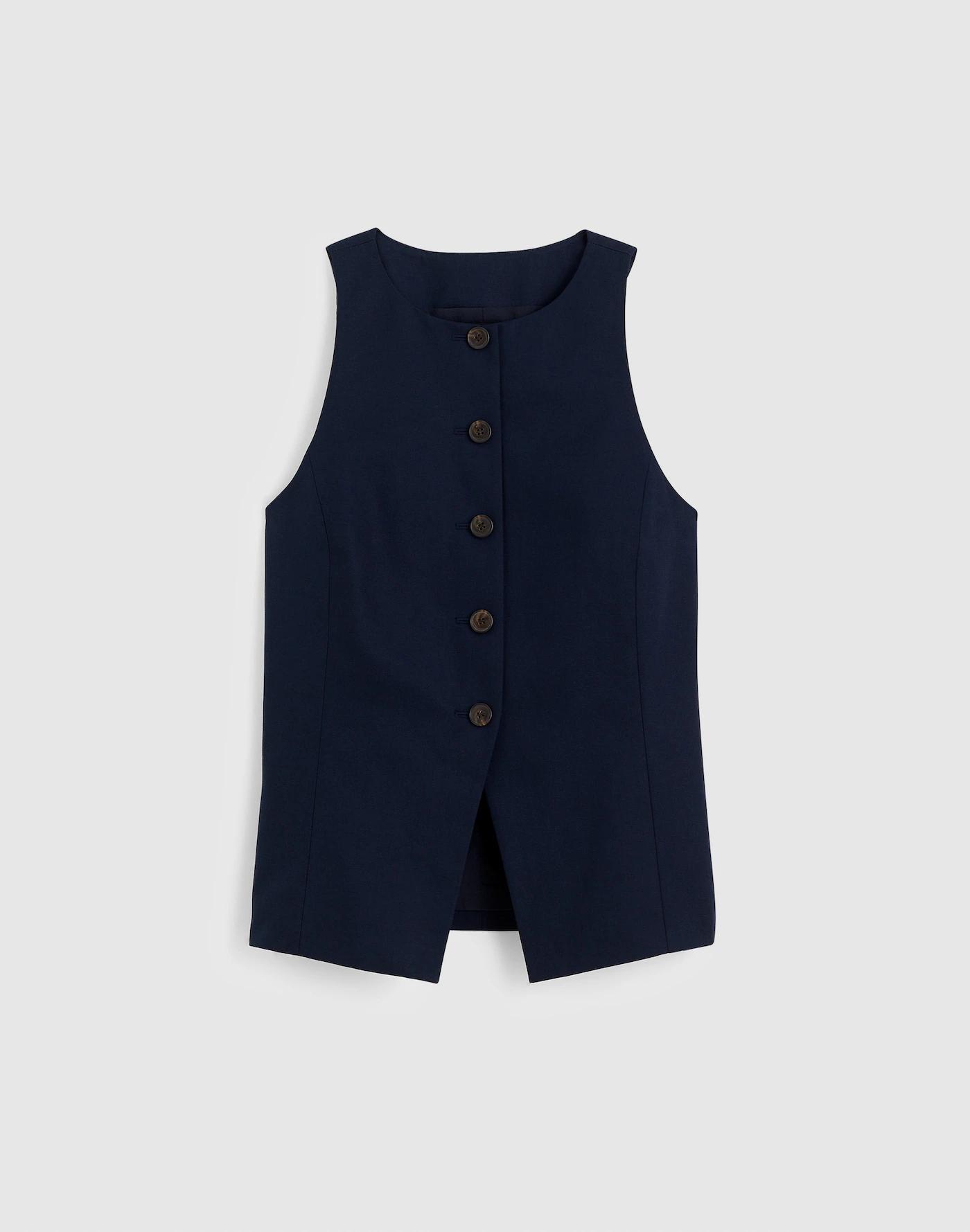 Crewneck Cutaway Vest in Drapey Twill Product Image