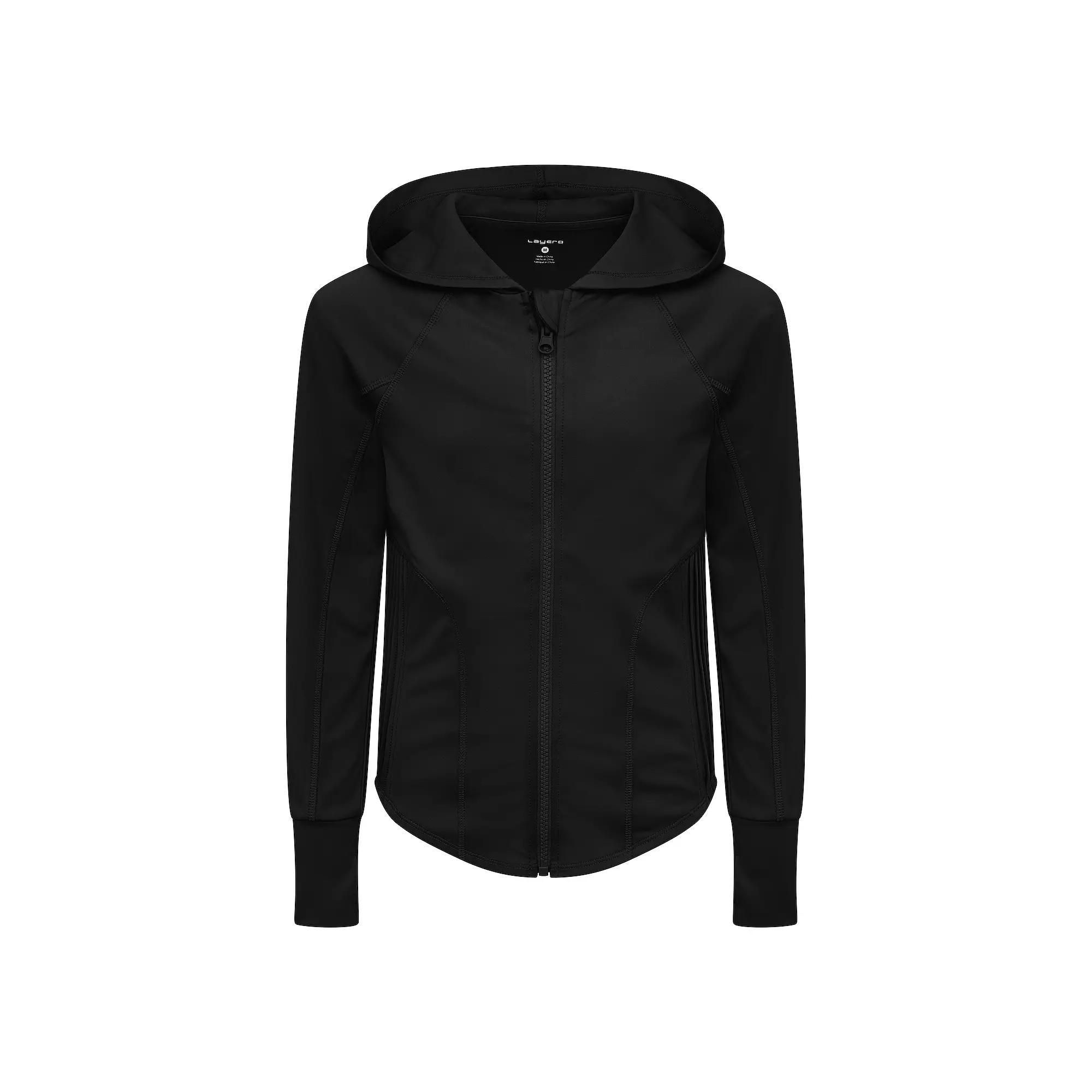 Girls 7-16 Layer 8 Side Pleated Zip Up Hoodie, Girl's, Size: Large, Black Product Image