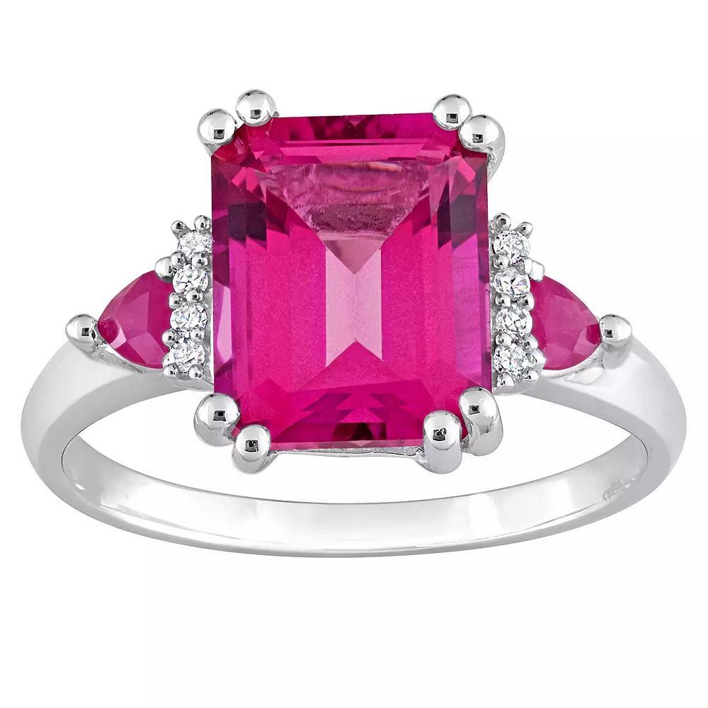 Stella Grace Sterling Silver Pink Topaz, Ruby & Diamond Accent 3-Stone Ring, Women's, Size: 5 Product Image